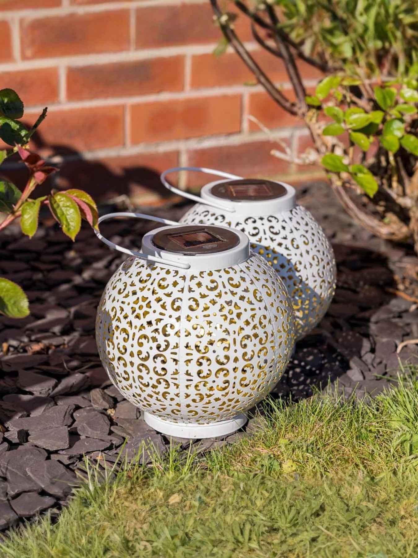 ValueLights White Sphere Solar Powered Hanging Lanterns - Set of 2