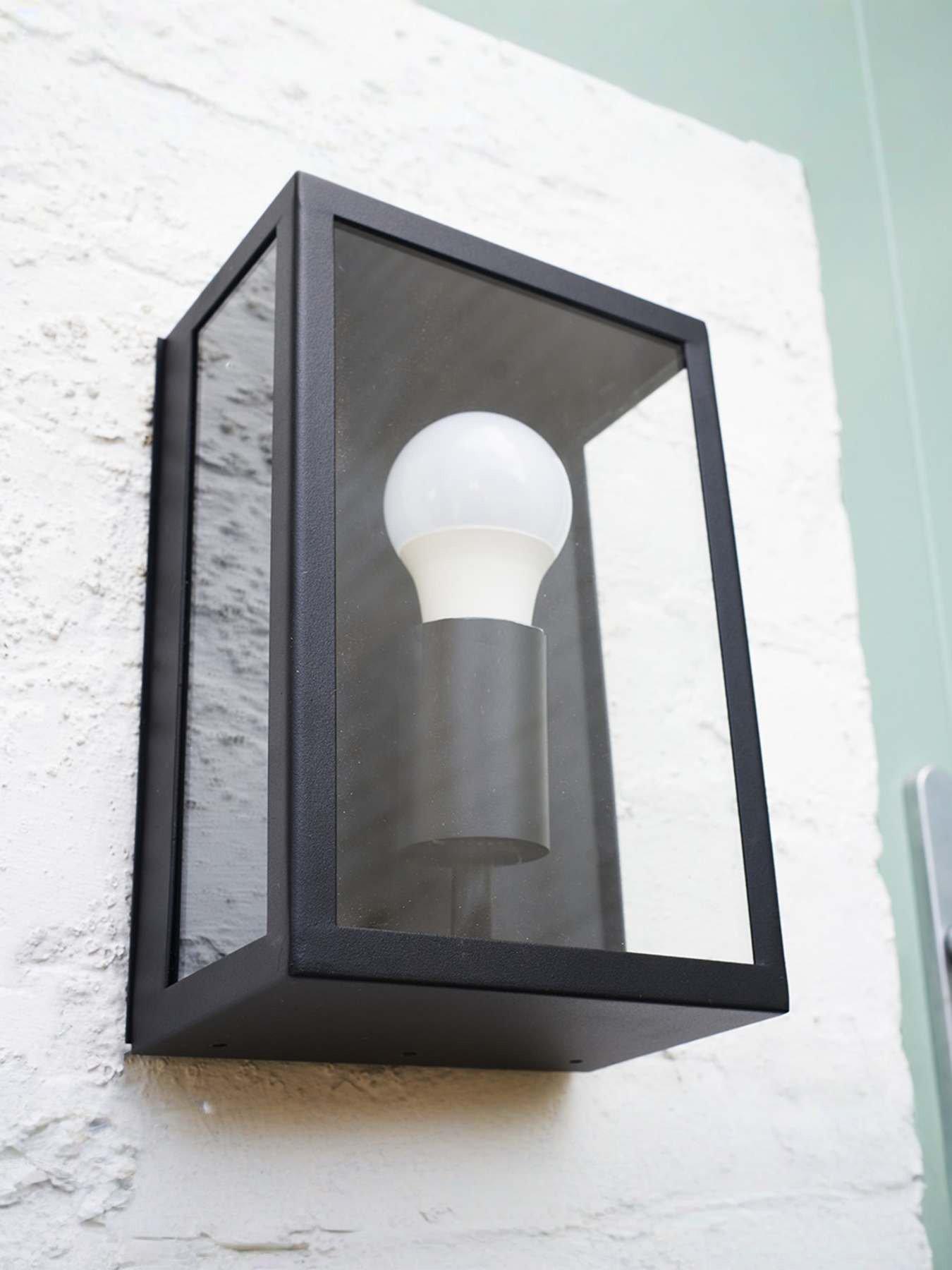 Image 1 of 6 of ValueLights Tideswell Matte Black IP44 Rectangular Outdoor Wall Light