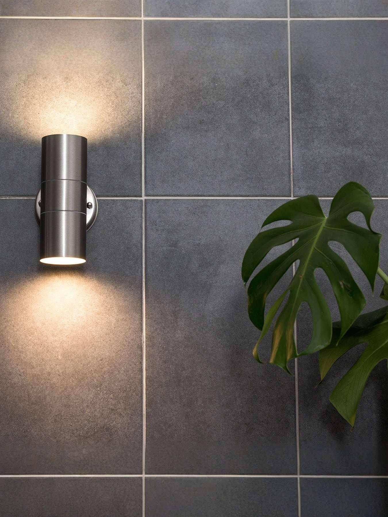 ValueLights Gainsford Pair of Stainless Steel Up / Down IP44 Outdoor Wall Lights