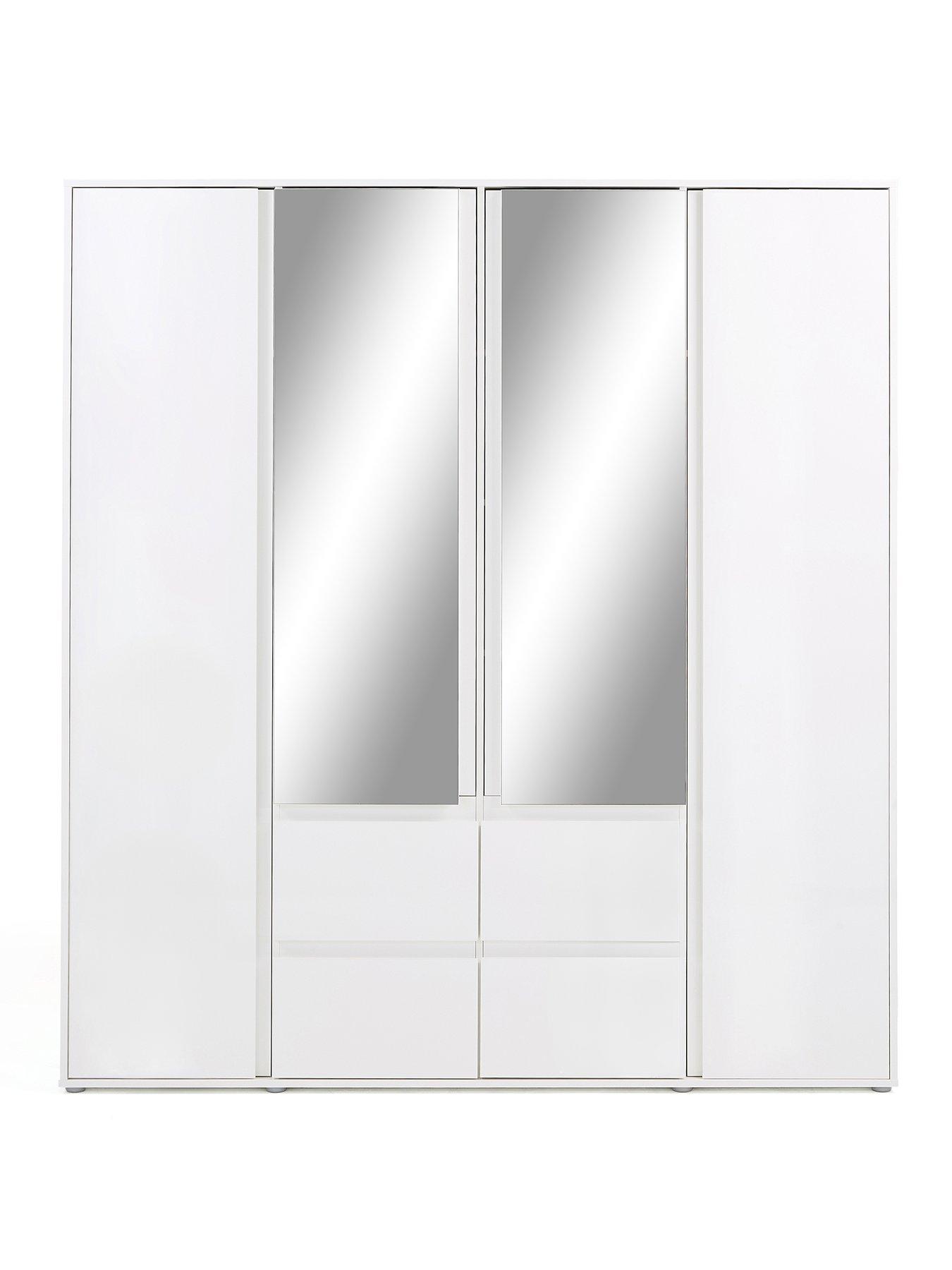  image of very-home-layton-gloss-4-door-combi-wardrobe-white