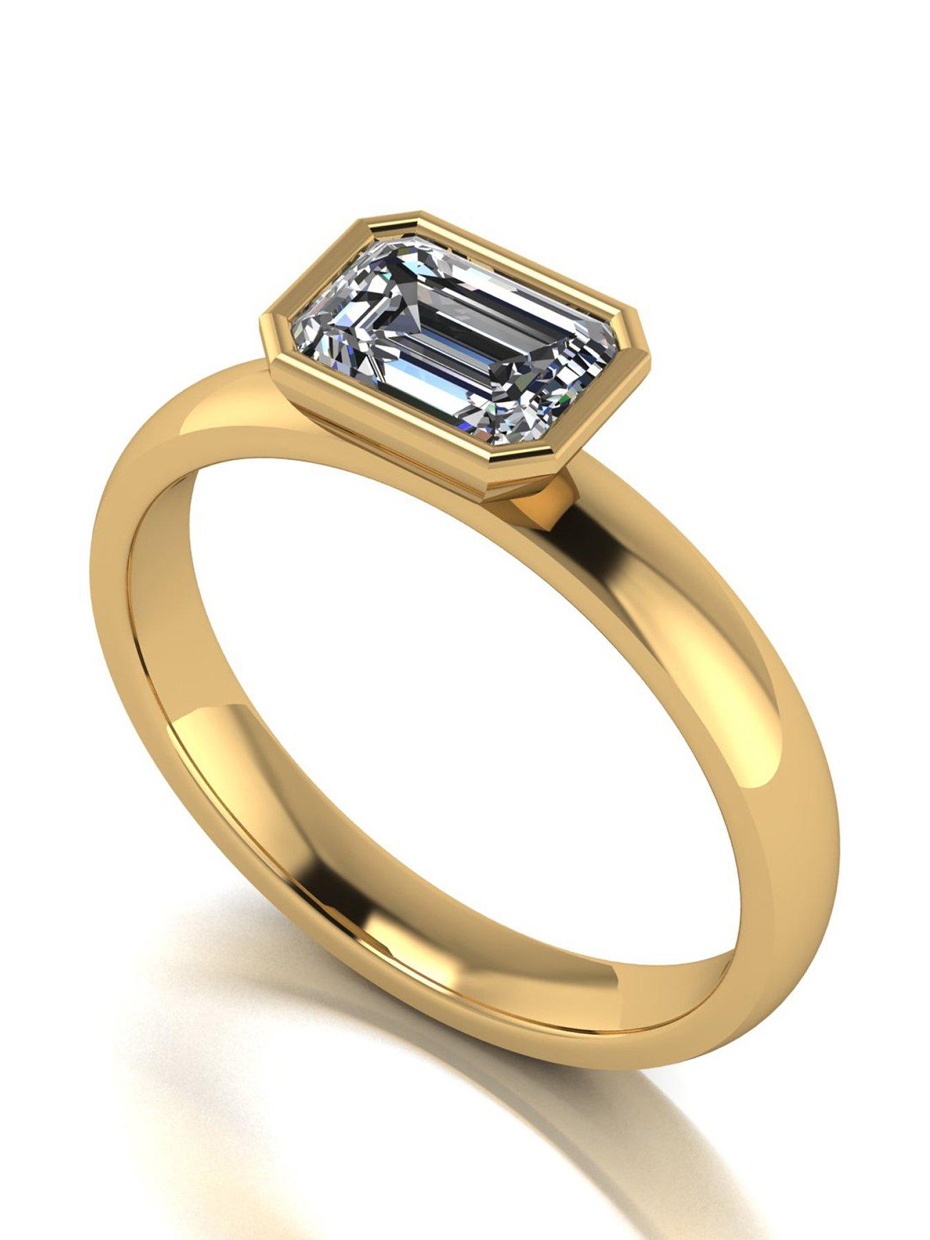 Image 1 of 5 of Moissanite 9Ct 1Ct Rub Set Emerald Cut Wed Fit Solitaire Ring - Gold