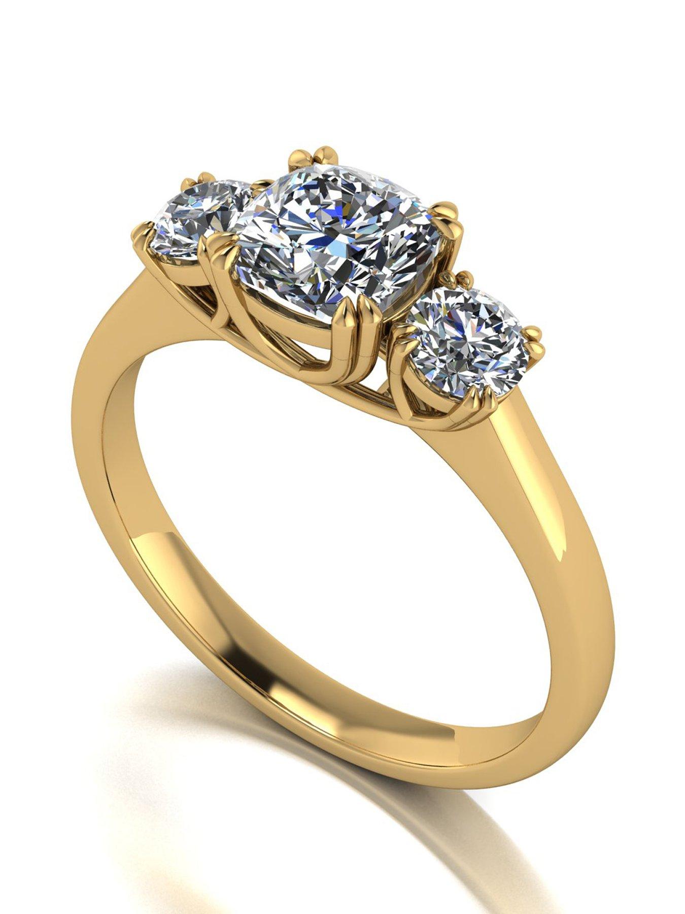 undefined 9ct Gold 1.60ct total eq Criss Cross Cushion and Round Brilliant Moissanite Trilogy Ring