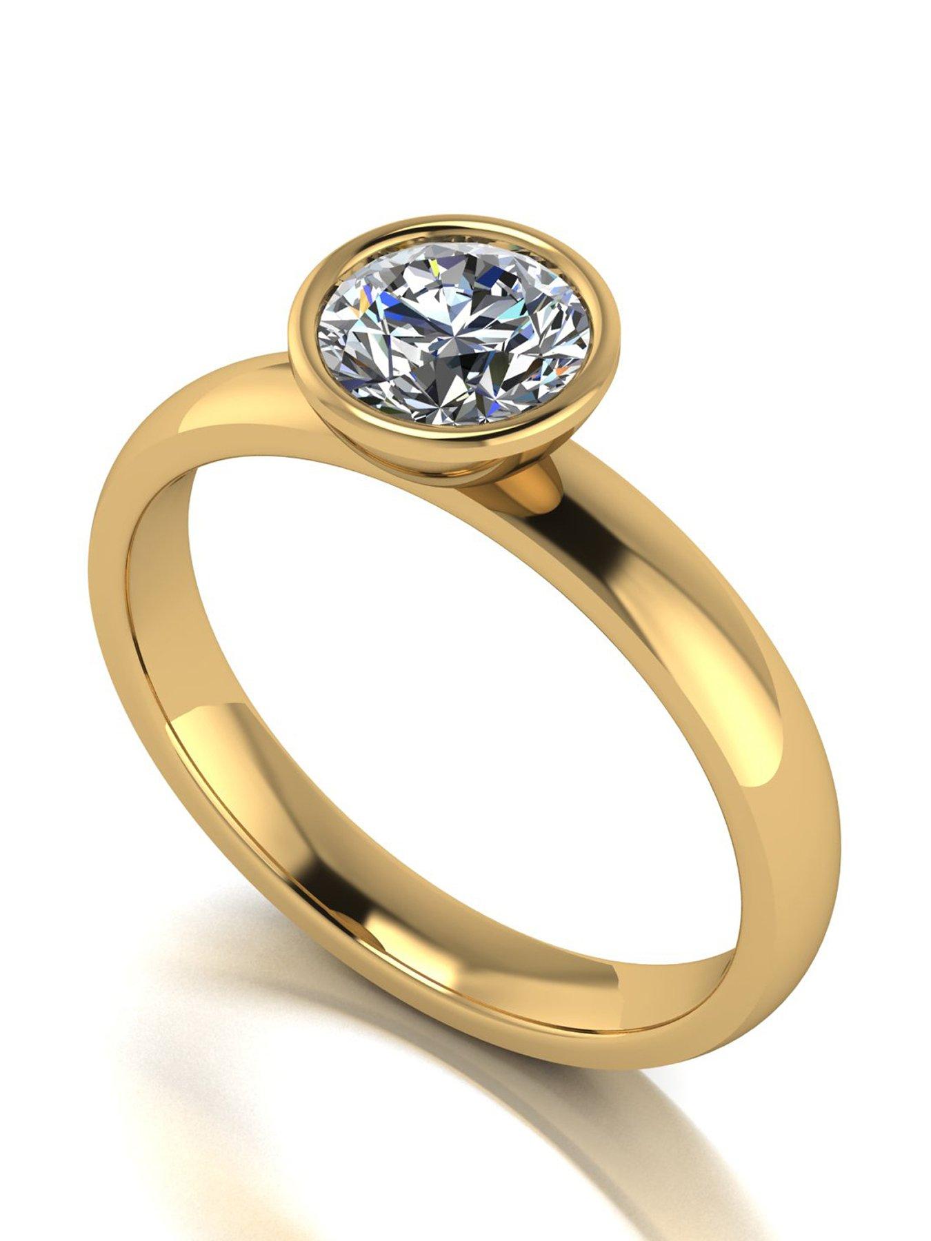 Image 1 of 5 of Moissanite 9Ct 1Ct Rub Set Wed Fit Solitaire Ring - Gold
