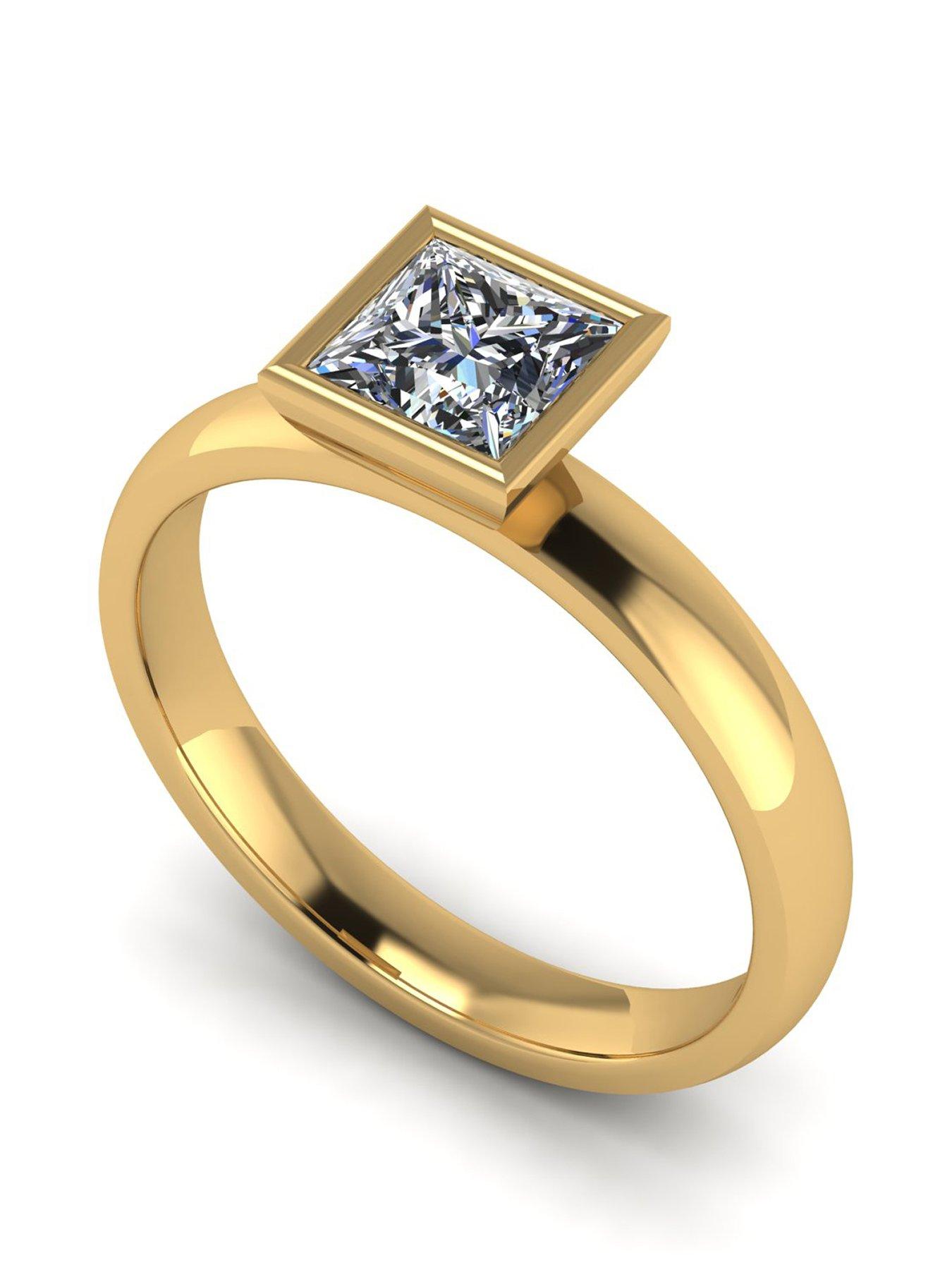 undefined 9ct Gold 1.05ct Rub Set Square Brilliant Moissanite Wed Fit Solitaire Ring