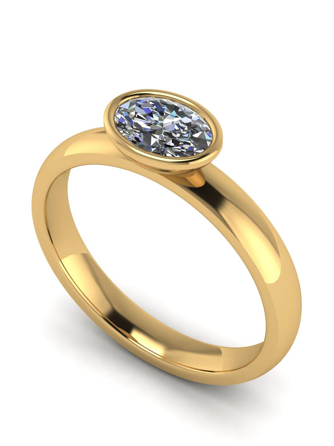 undefined 9ct Gold 0.90ct Rub Set Oval Moissanite Wed Fit Solitaire Ring