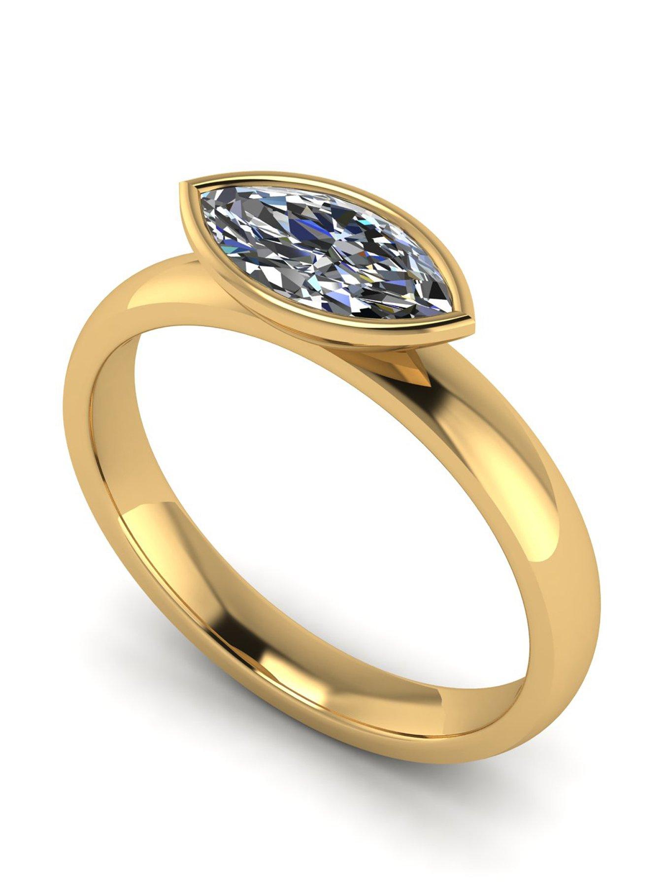 undefined 9ct Gold 1ct Rub Set Marquise Moissanite Wed Fit Solitaire Ring