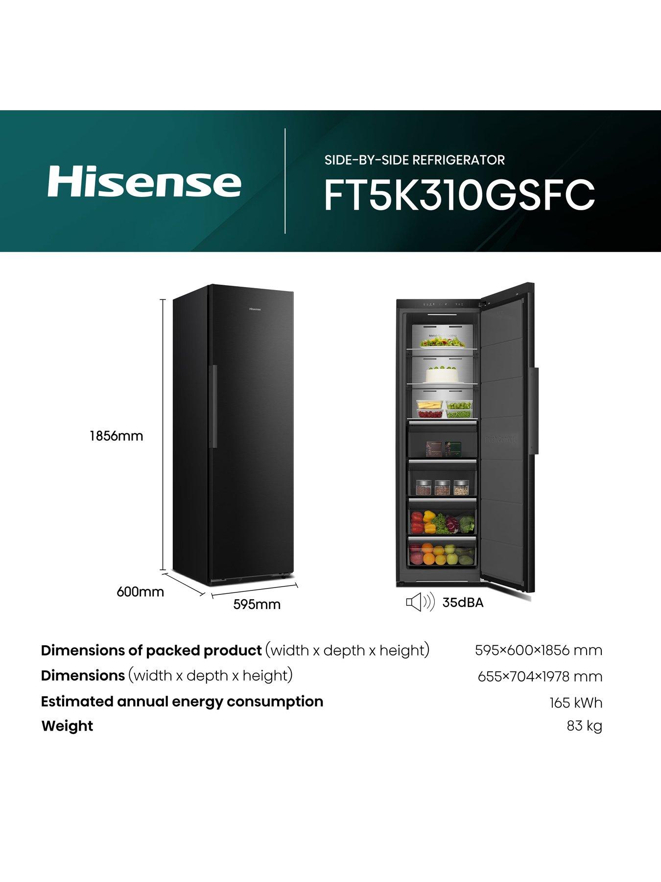  image of hisense-kitchenfit-eclipse-series-ft5k310gsfc-wifi-connected-total-no-frost-tall-freezer-black-stainless-steel-c-rated