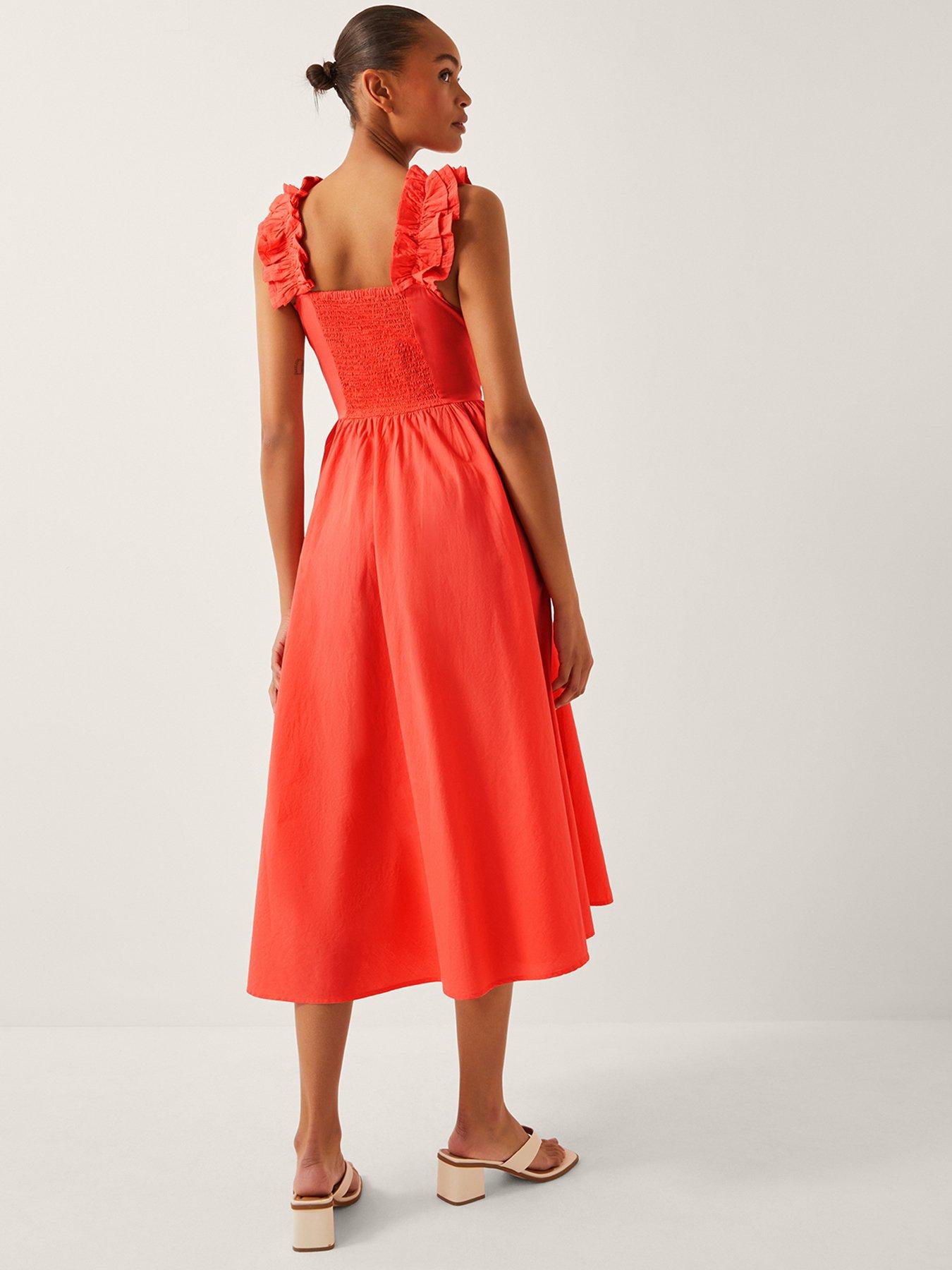 Image 2 of 5 of Monsoon Maria Ruffle Dress - Coral Orange