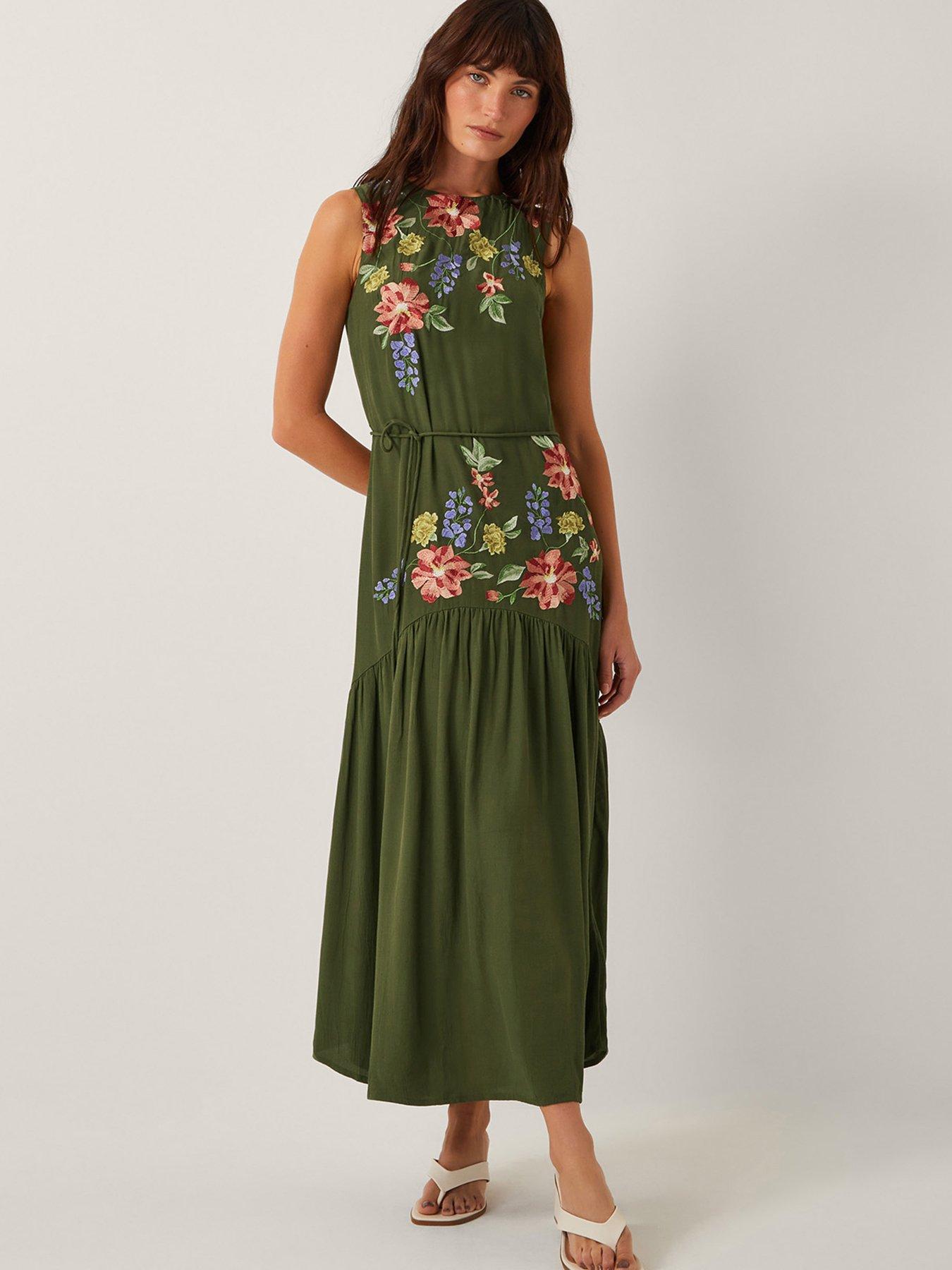 undefined Odelle Emb Dress - Khaki - Green