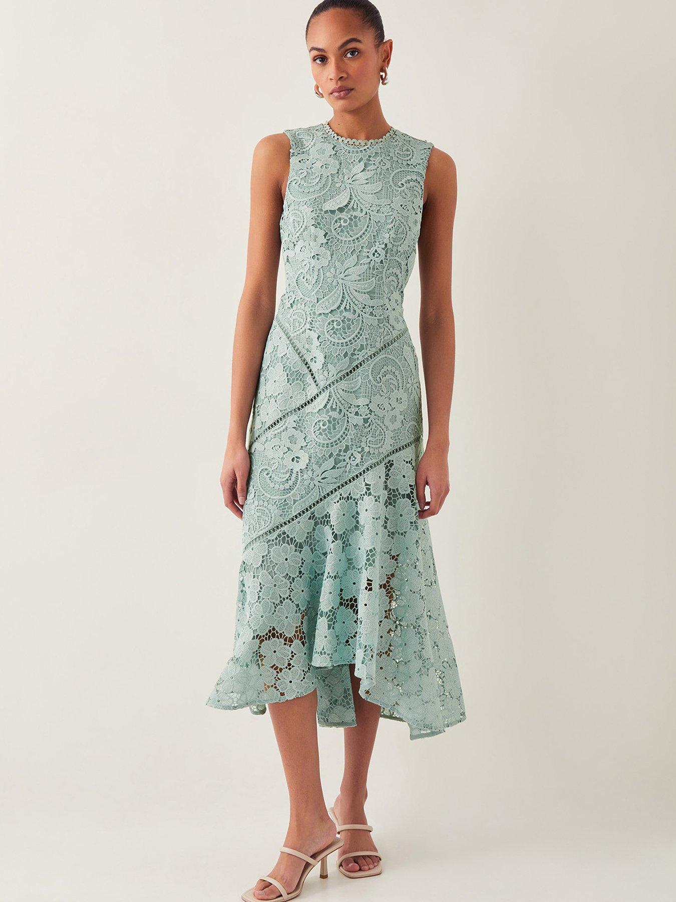 monsoon mint green dress Monsoon Gianna Sleeveless Lace Midi Dress - Sage