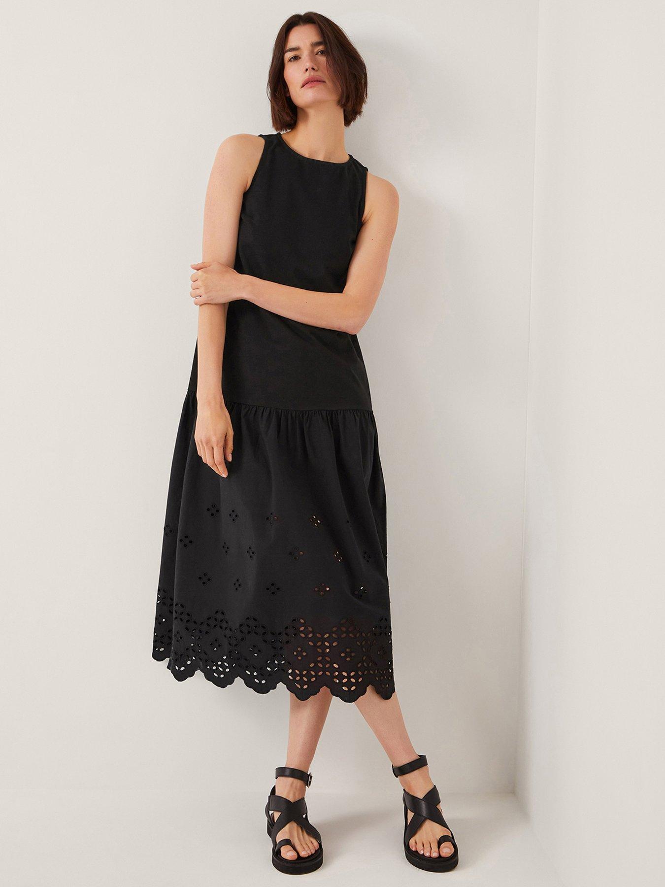 Image 1 of 5 of Monsoon Fable Fabric Mix Dress - Black