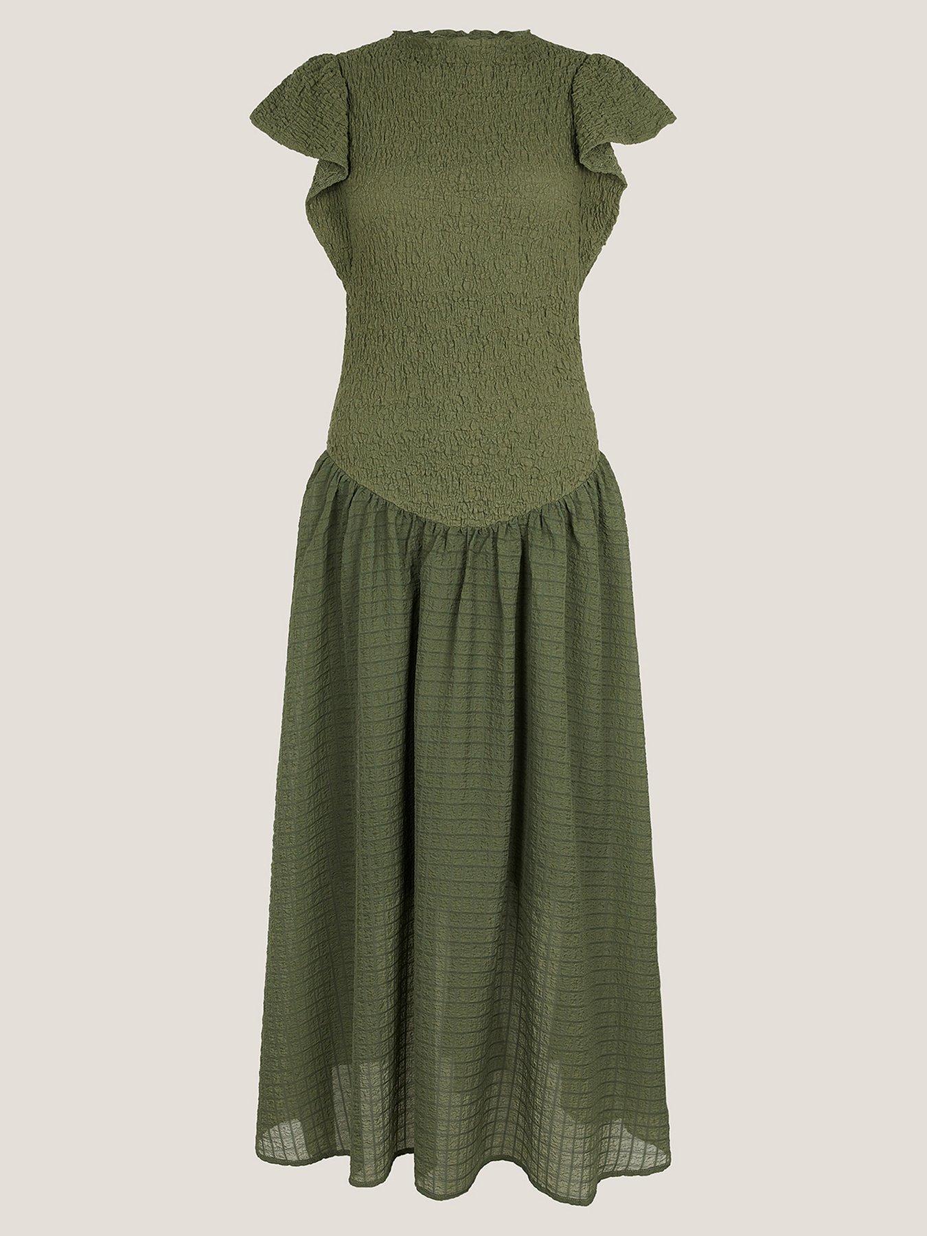 Monsoon Dee Dropped Waist Dress - Khaki | Littlewoods