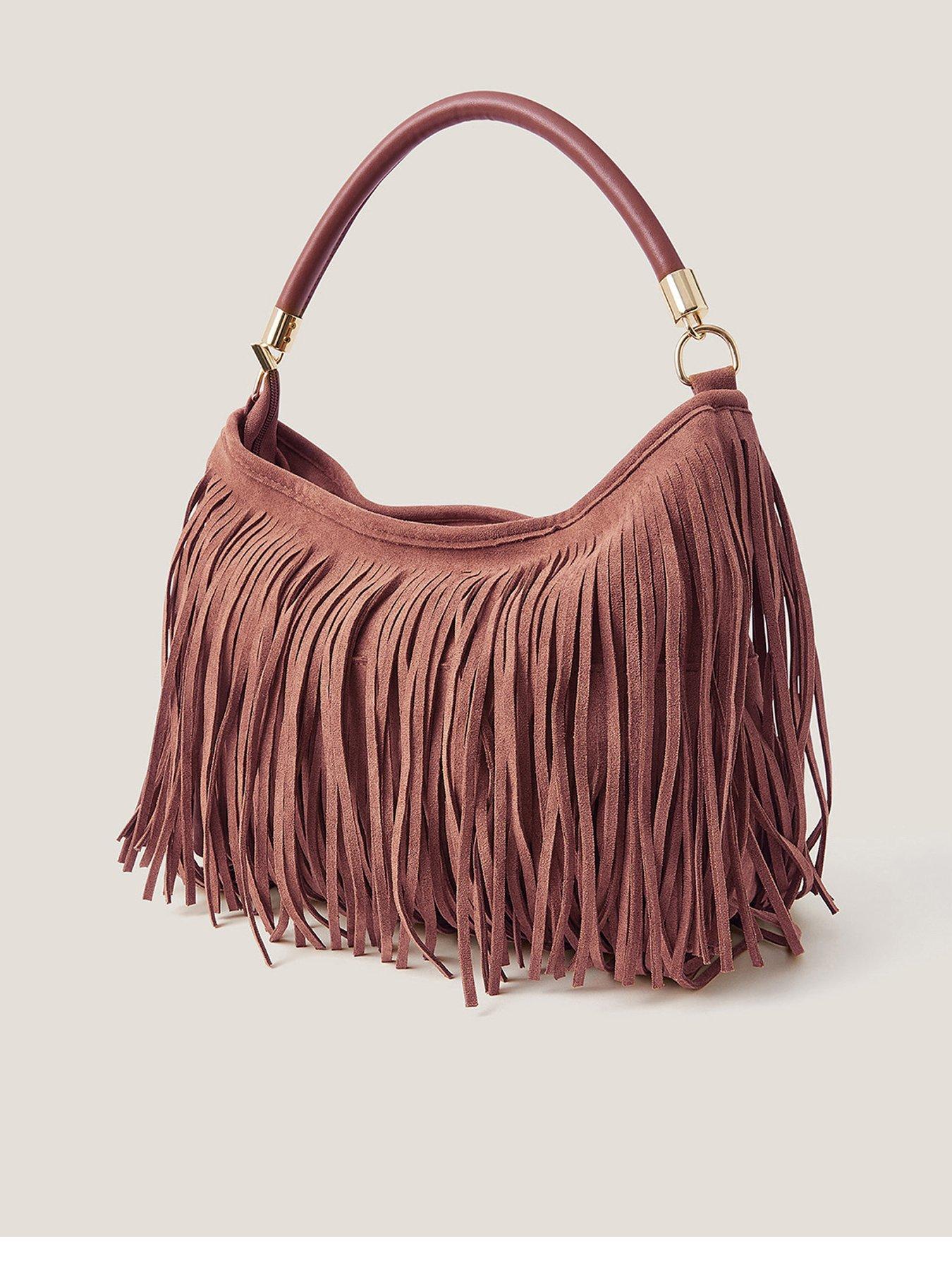 Image 2 of 4 of Monsoon Fay Fringe Suedette Bag - Tan