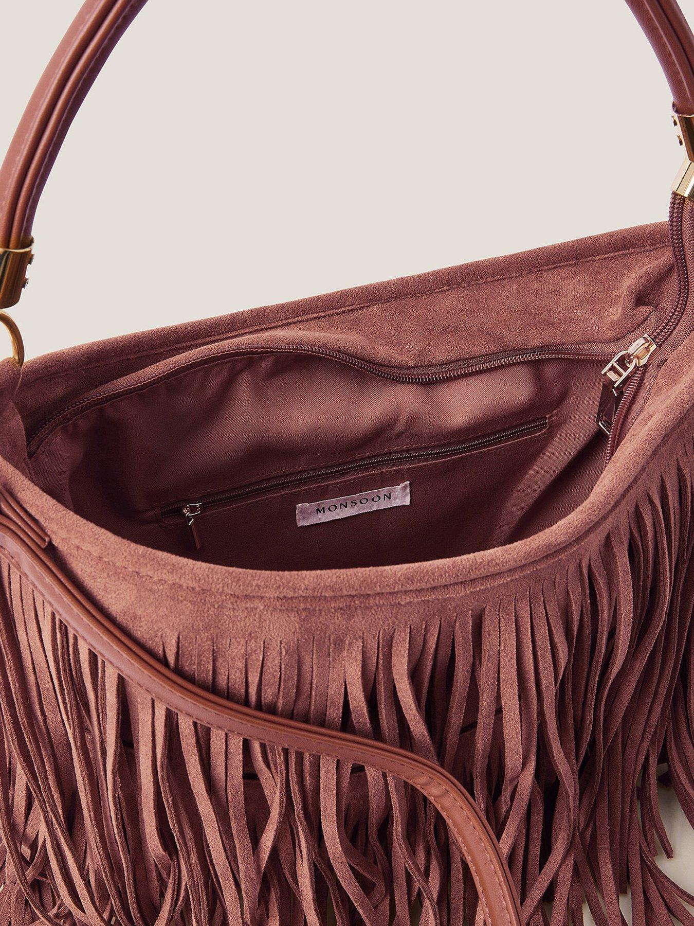 Image 4 of 4 of Monsoon Fay Fringe Suedette Bag - Tan