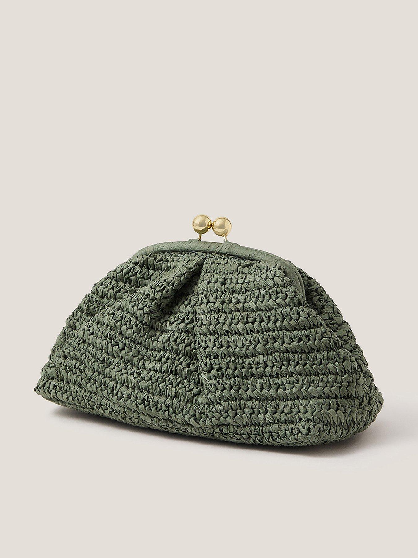 Image 1 of 4 of Monsoon Lana Raffia Clutch - Sage