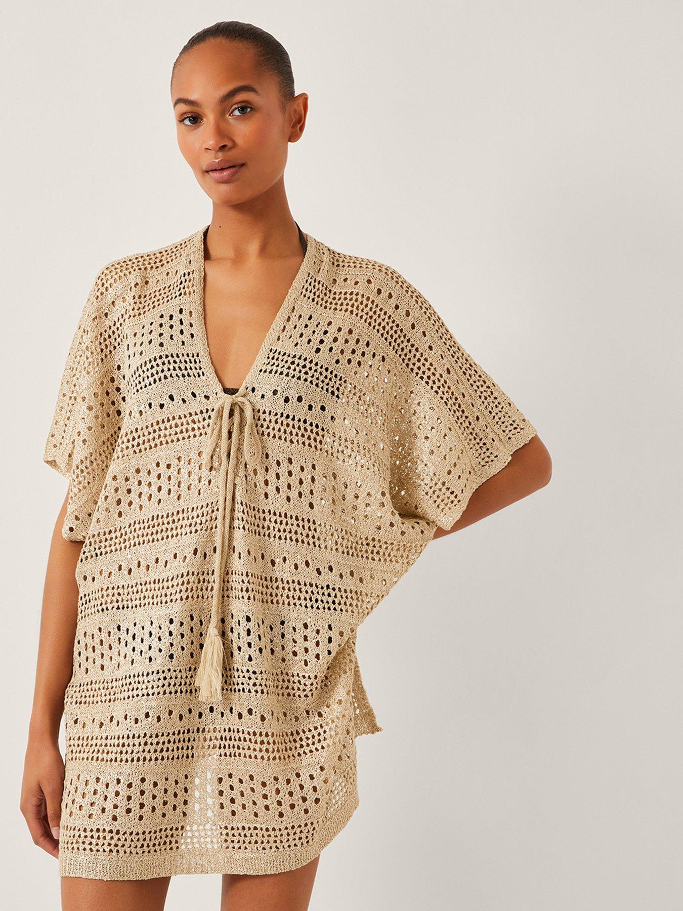 Image 1 of 5 of Monsoon Rosa Knit Cover Up - Metallics - Silver