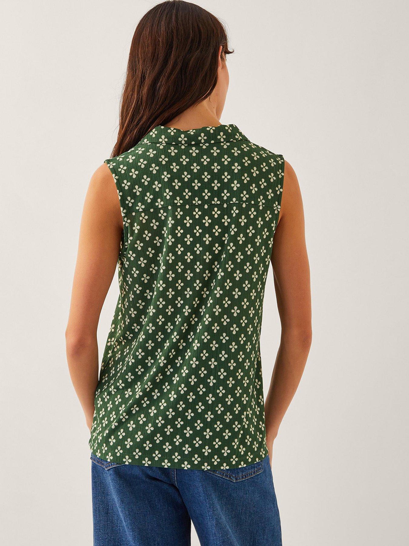 Image 2 of 6 of Monsoon Daisey Geo Jersey Top - Khaki - Green