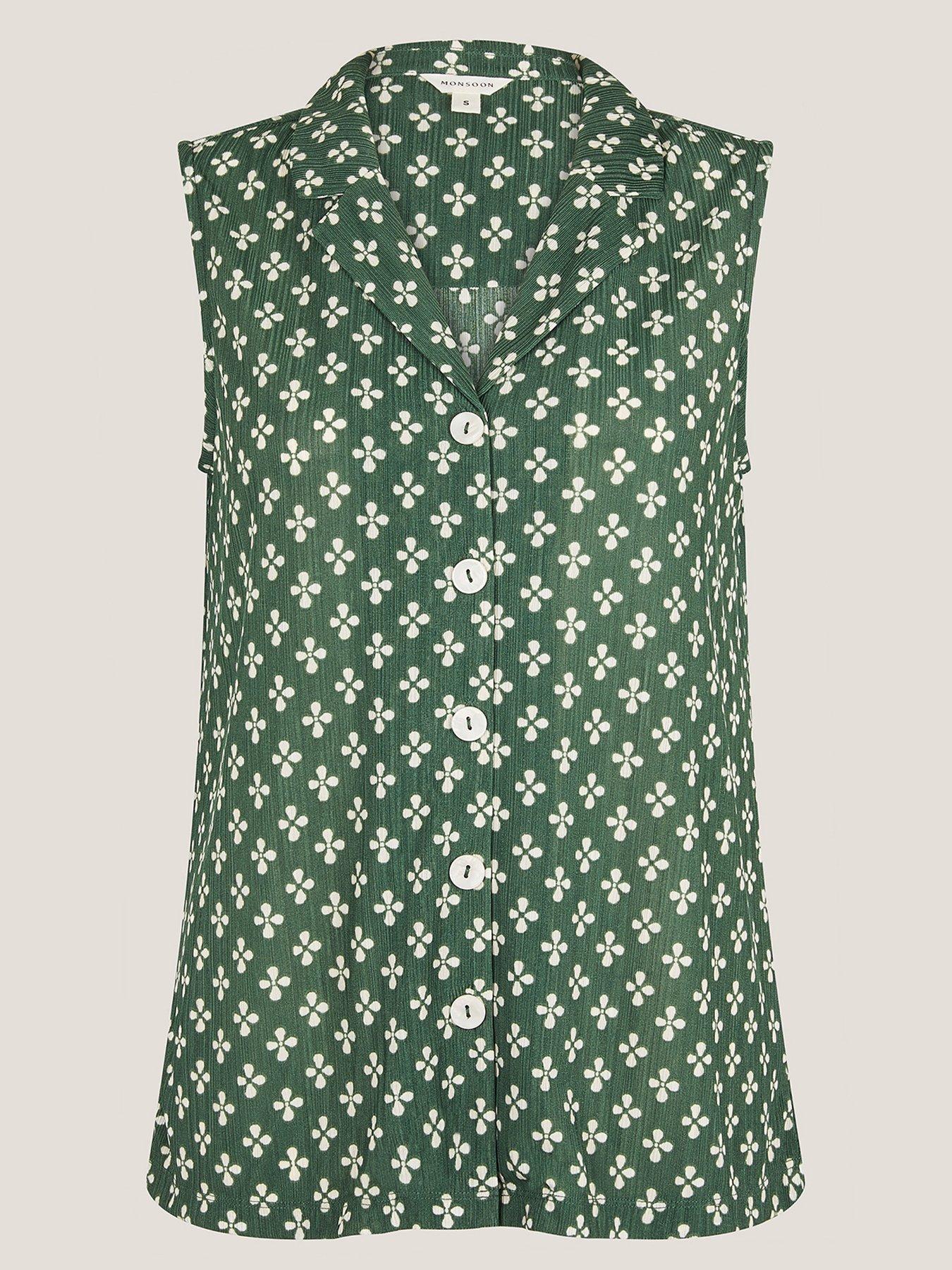 Image 3 of 6 of Monsoon Daisey Geo Jersey Top - Khaki - Green