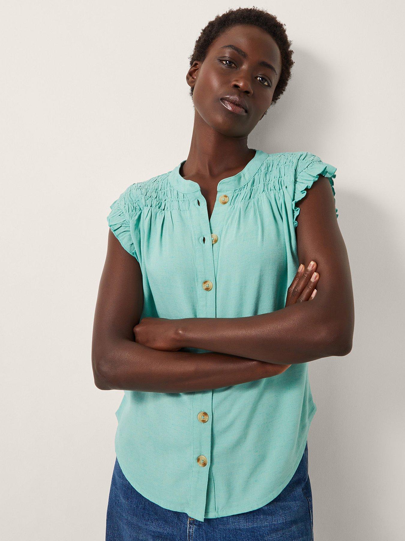 undefined Evelyn Shirred Shirt - Sea Green