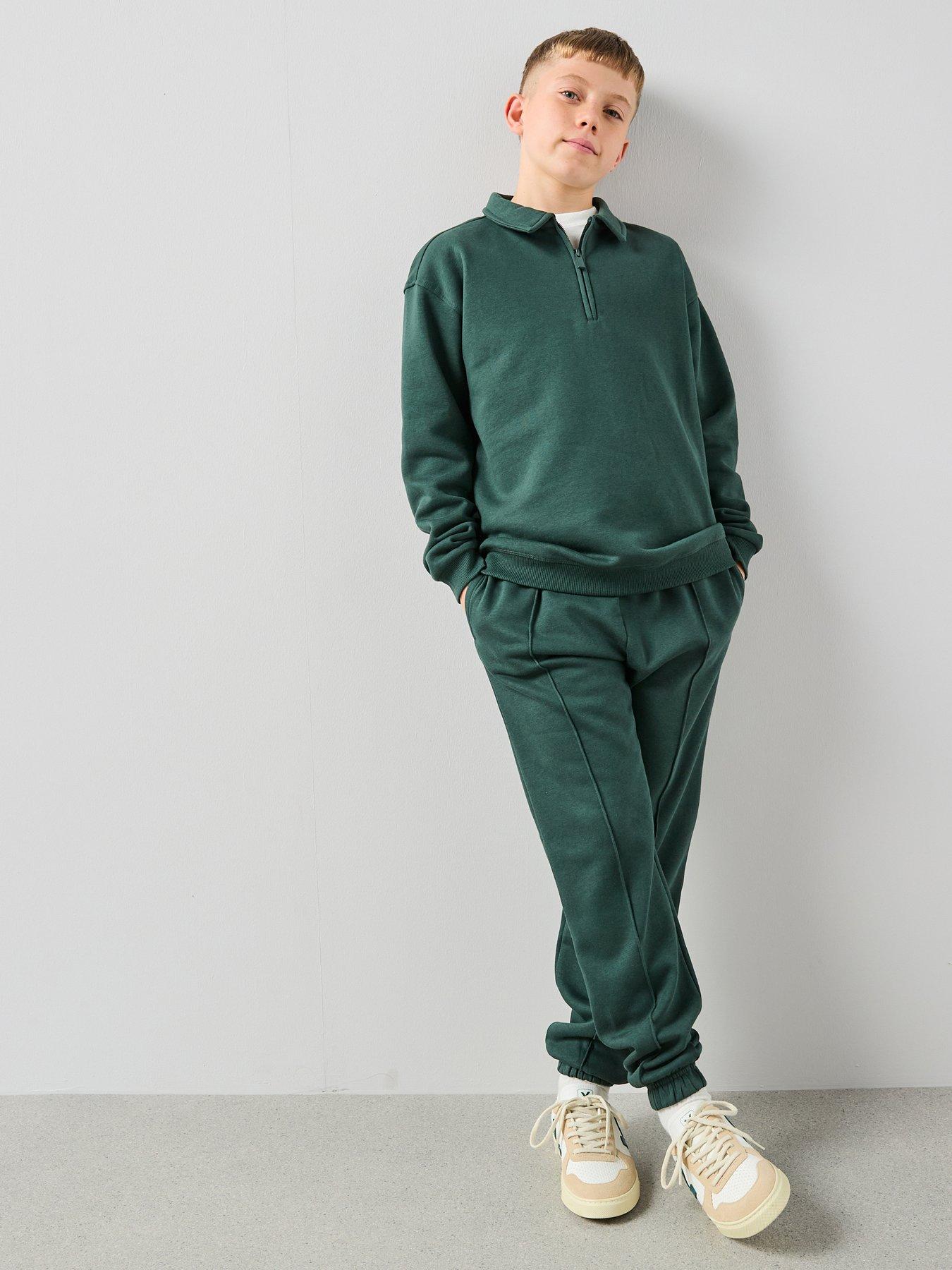 the-very-collection-boys-sweat-polo-top-and-joggers-set-green