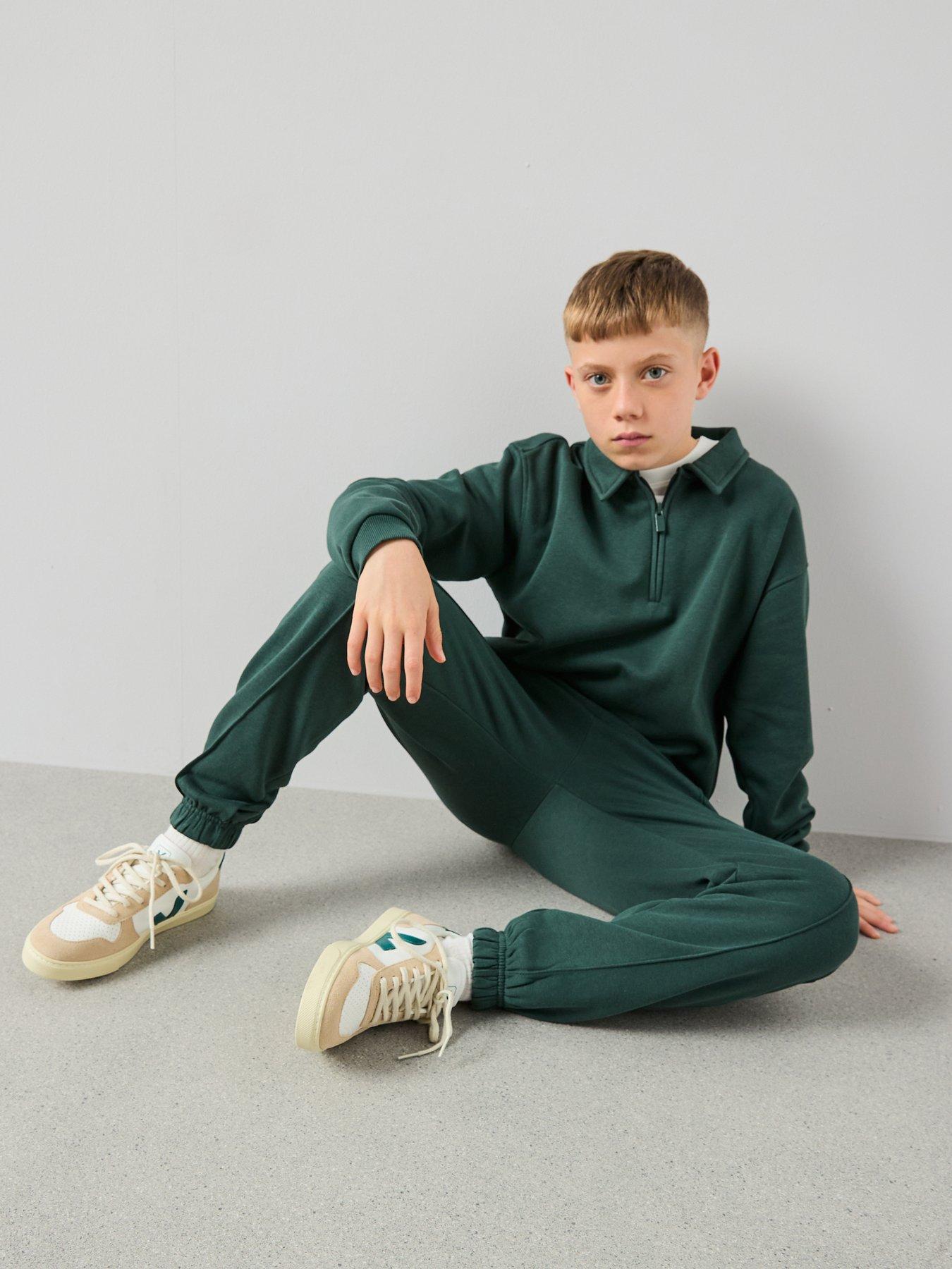 Image 3 of 6 of The Very Collection Boys Sweat Polo Top And Joggers Set - Green