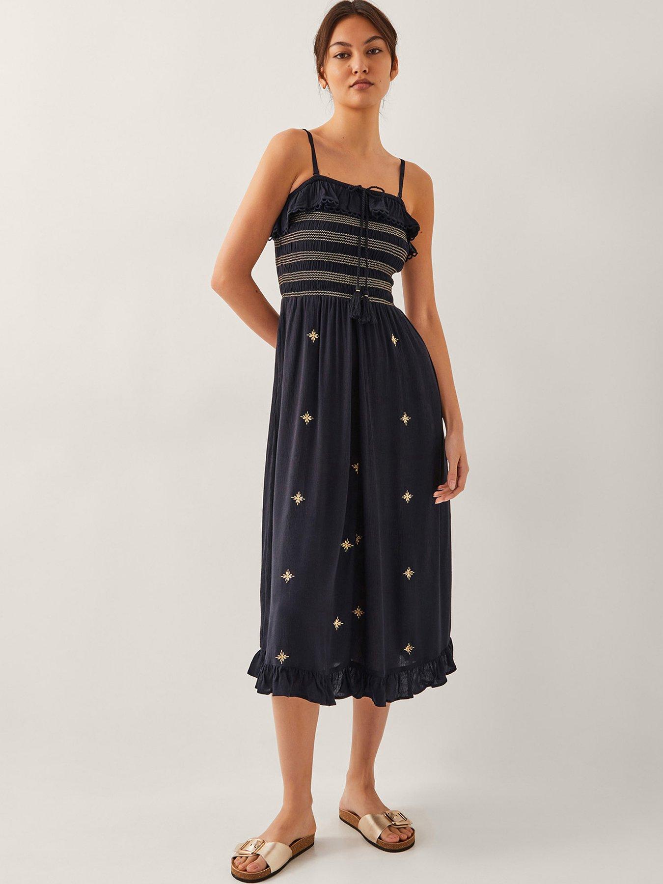 Image 1 of 5 of Monsoon Blair Frill Dress - Black