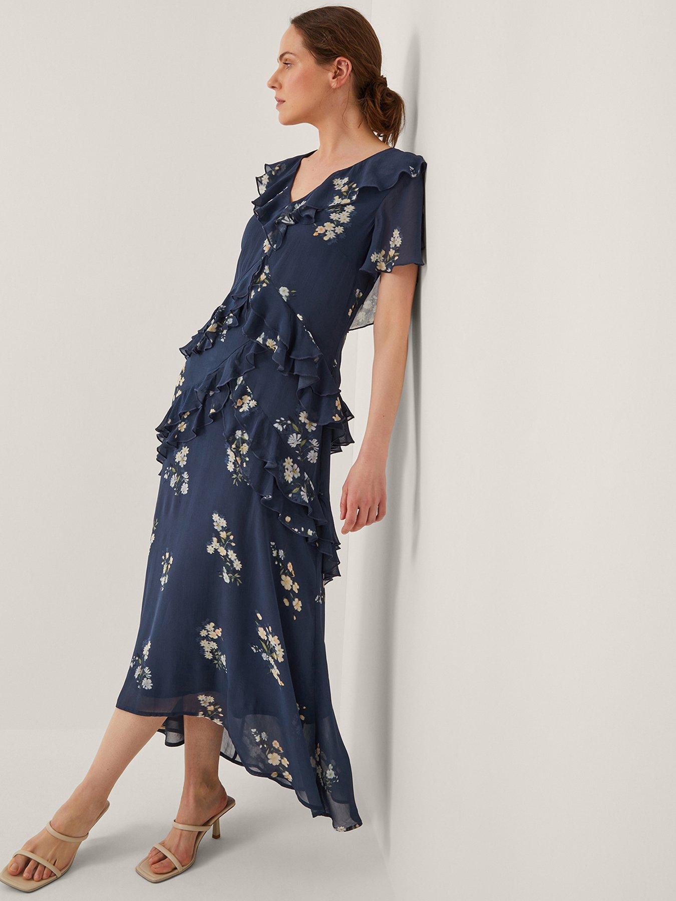 undefined Celeste Ruffle Dress - Navy