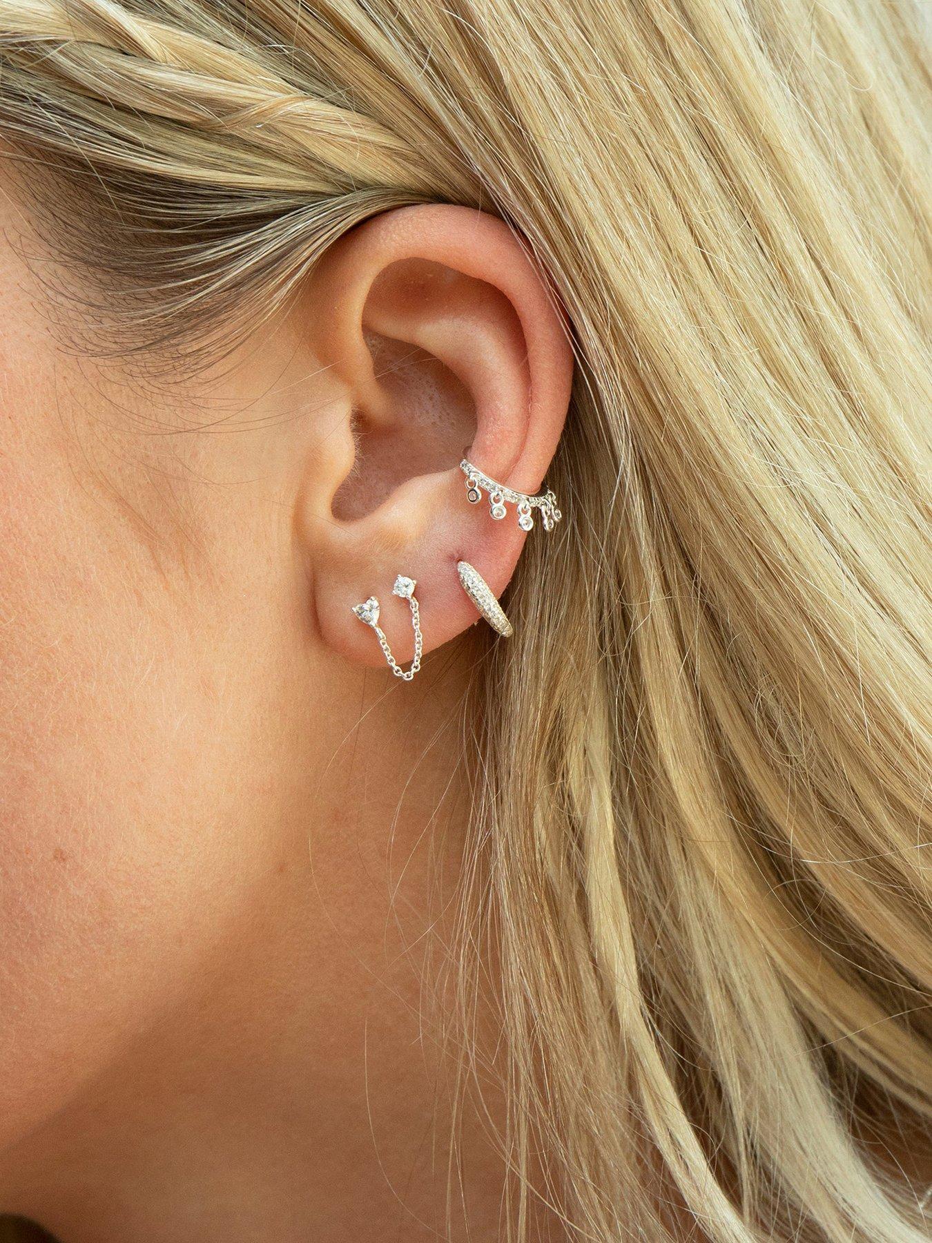Image 2 of 3 of Seol + Gold Sterling Heart Shape Cz Chain Studs - Silver