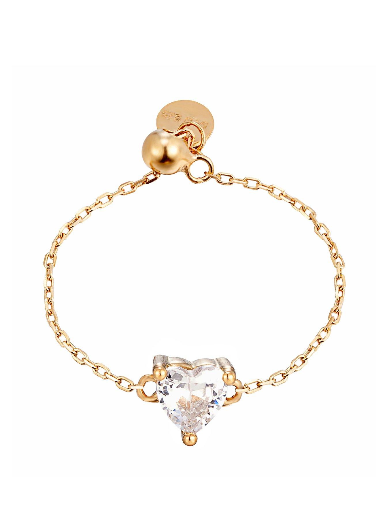 Image 1 of 5 of Seol + Gold 18Ct Vermeil Cz Heart Adjustable Chain Ring - Gold