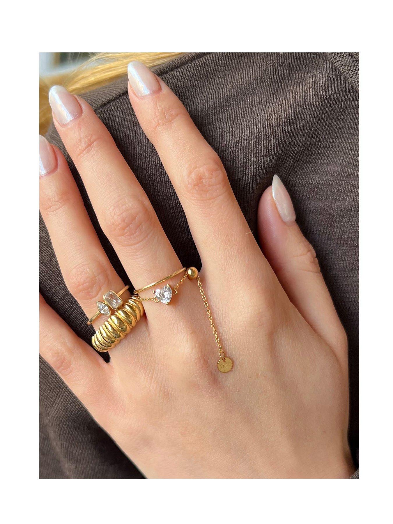 Image 2 of 5 of Seol + Gold 18Ct Vermeil Cz Heart Adjustable Chain Ring - Gold