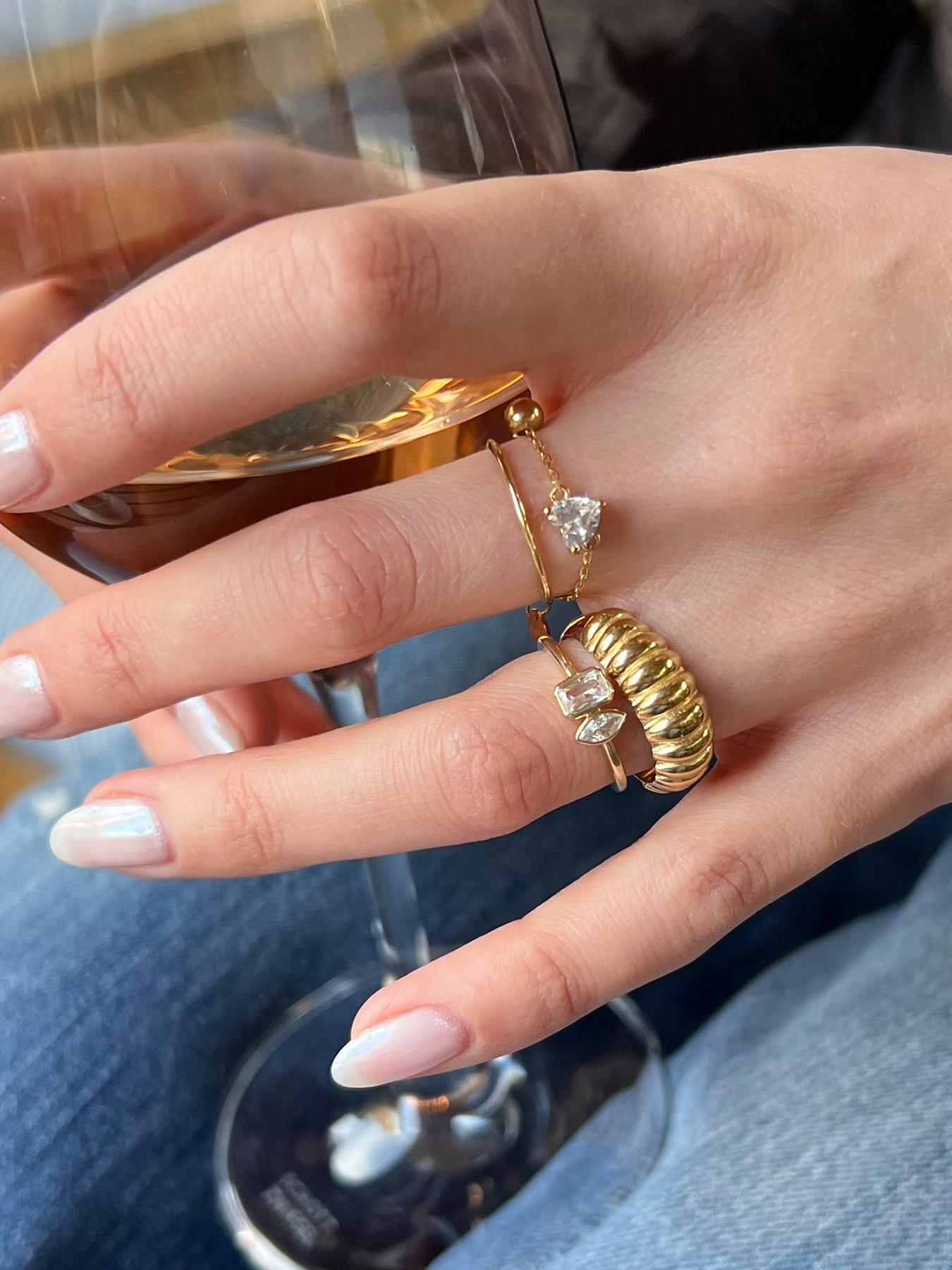 Image 4 of 5 of Seol + Gold 18Ct Vermeil Cz Heart Adjustable Chain Ring - Gold