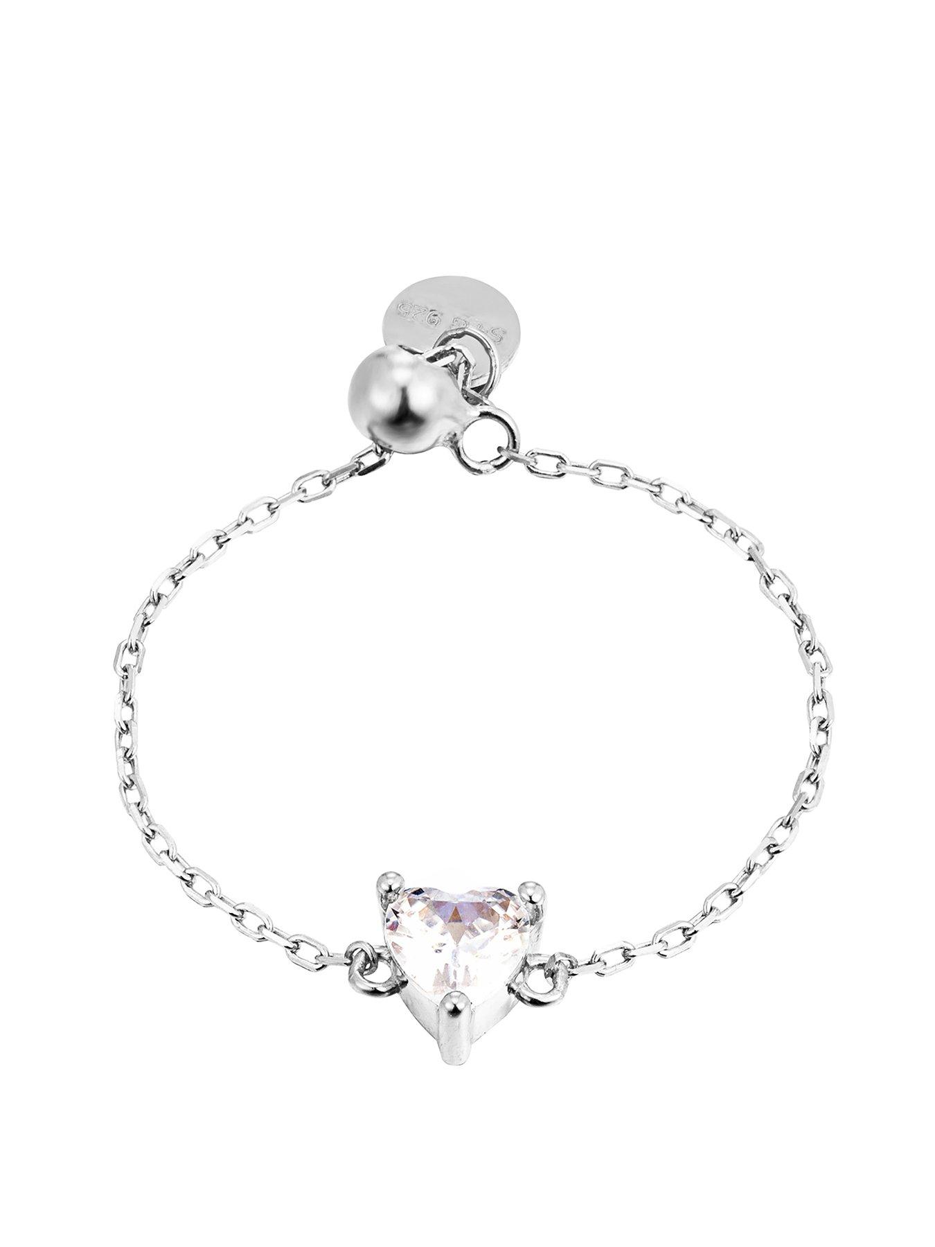 Image 1 of 4 of Seol + Gold Sterling Cz Heart Adjustable Chain Ring - Silver