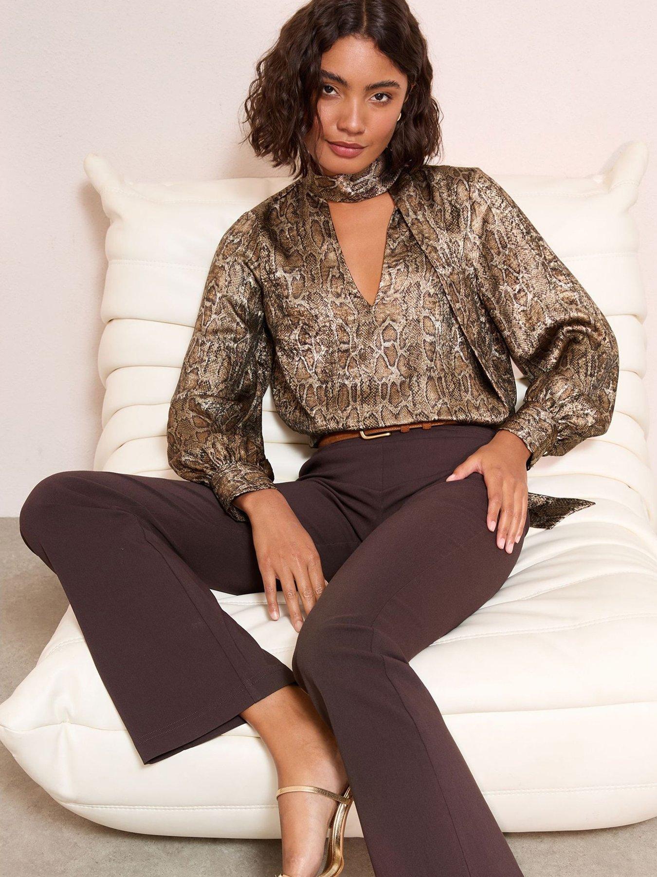 Image 3 of 5 of Friends Like These Tie Neck Snake Foil Blouse - Brown