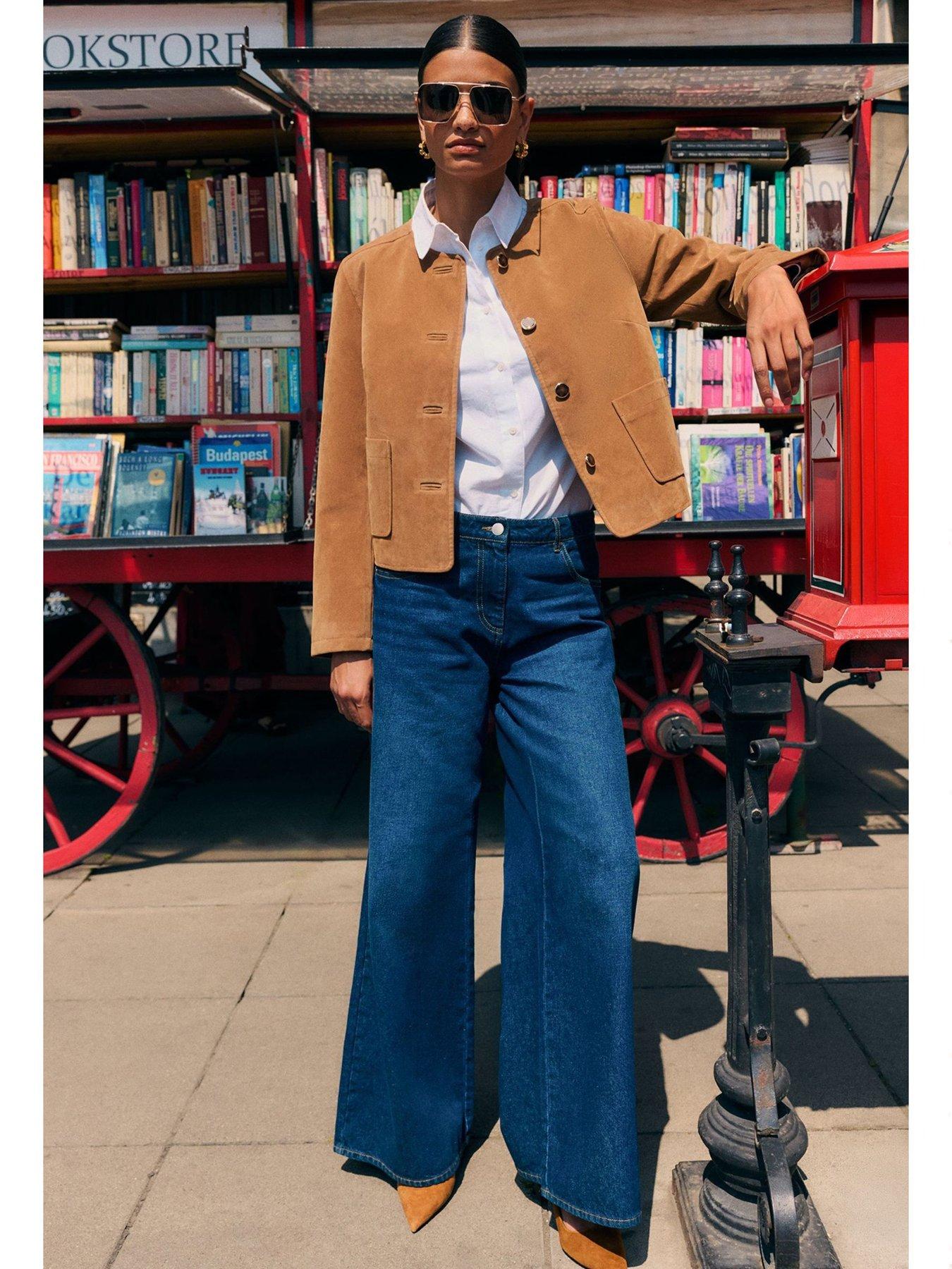  image of friends-like-these-collarless-faux-suede-jacket-brown