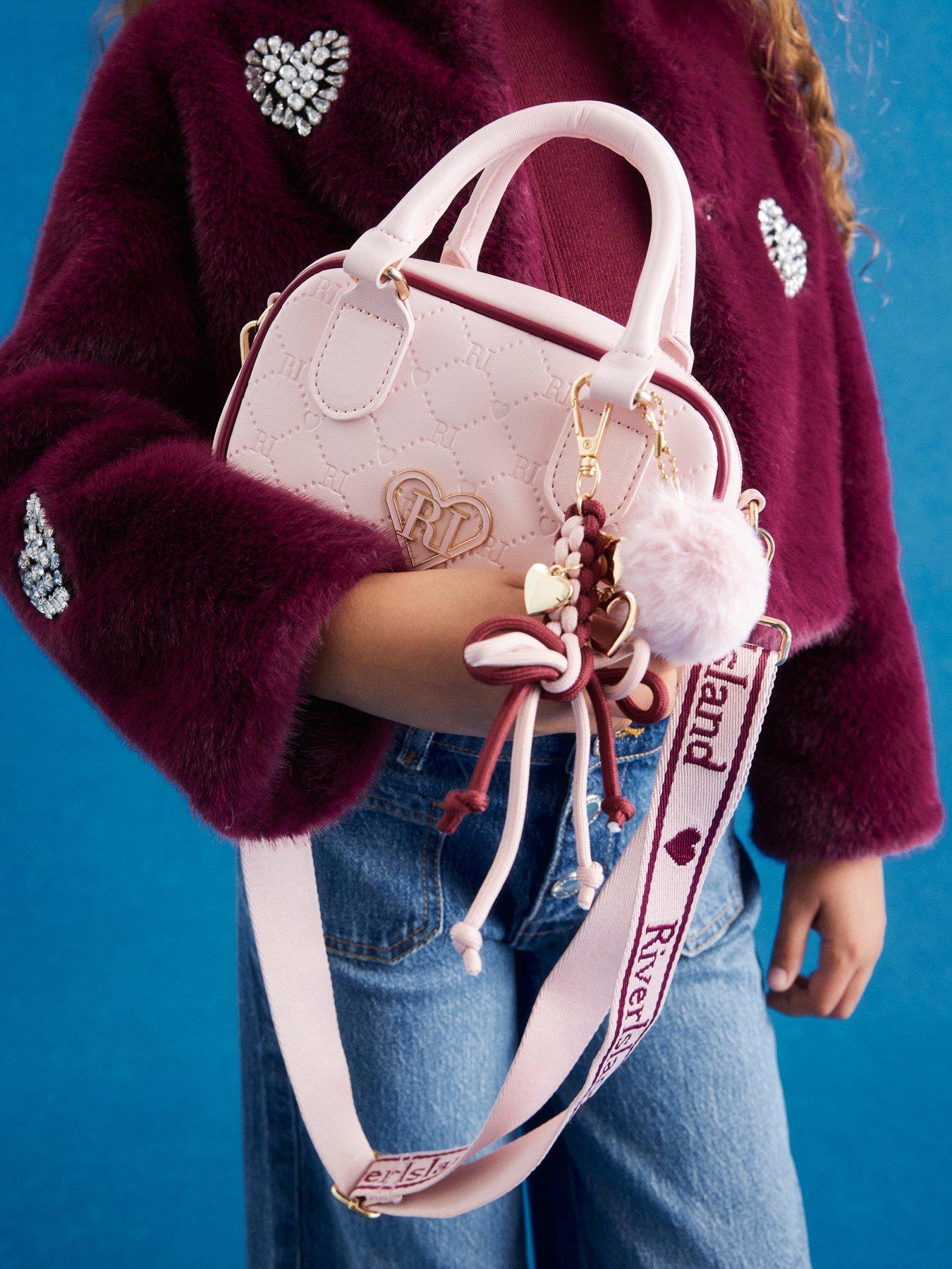  image of river-island-older-girls-monogram-charm-barrel-bag-pink