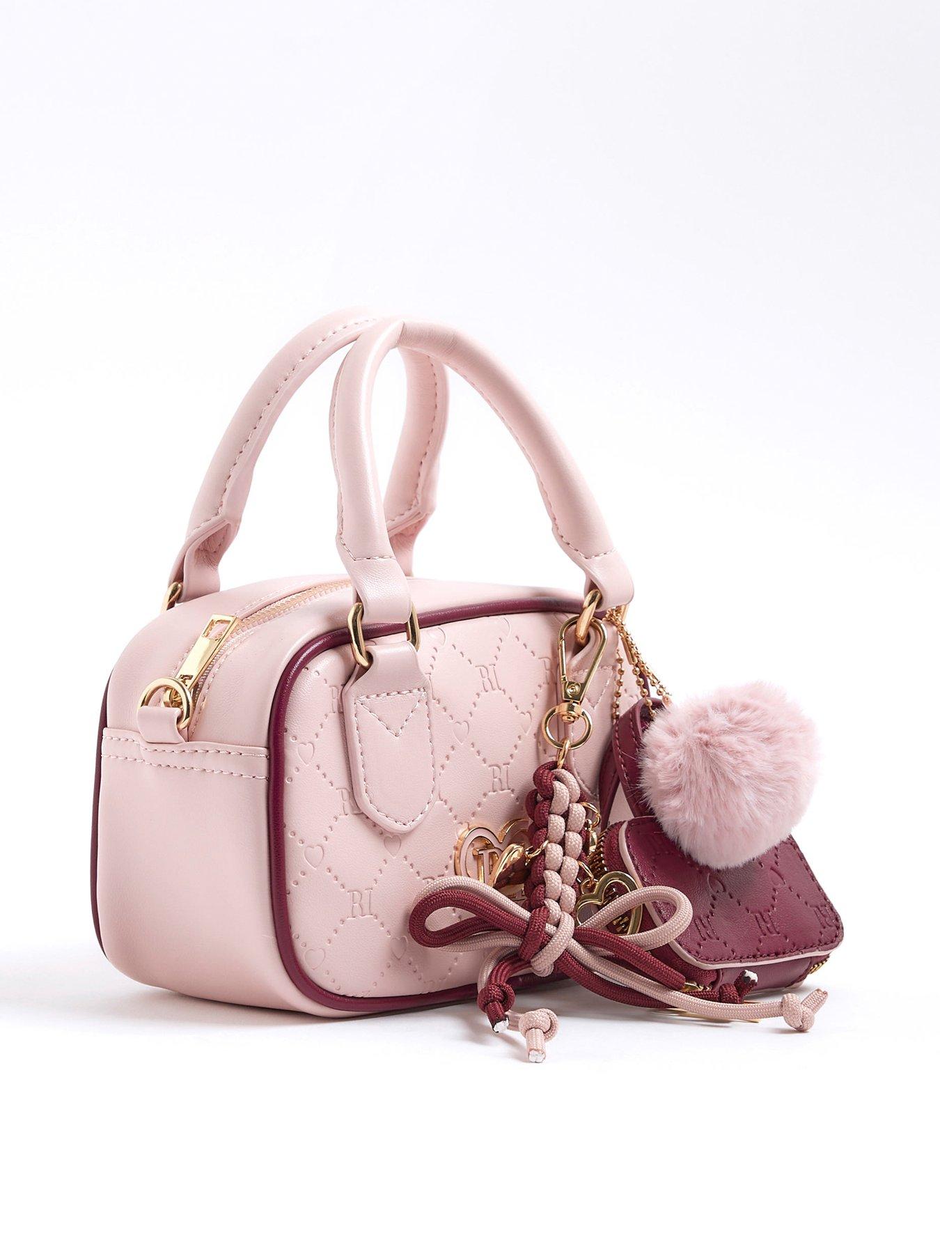  image of river-island-older-girls-monogram-charm-barrel-bag-pink