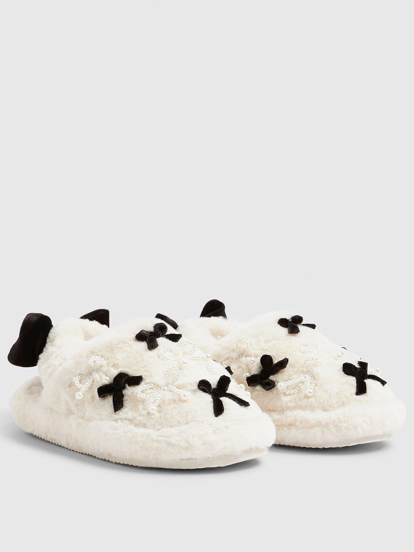  image of river-island-older-girls-faux-fur-bow-slippers-cream