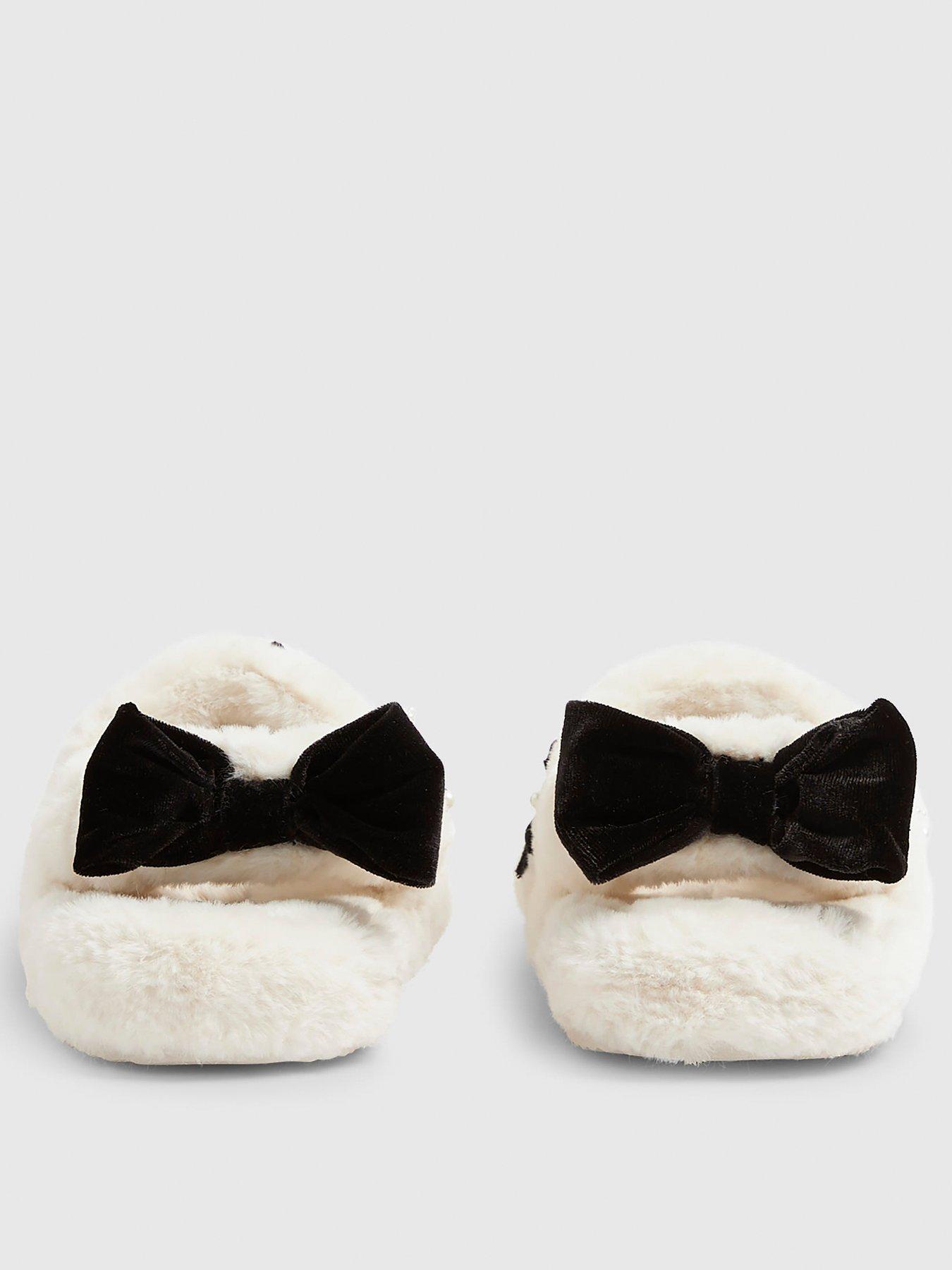  image of river-island-older-girls-faux-fur-bow-slippers-cream