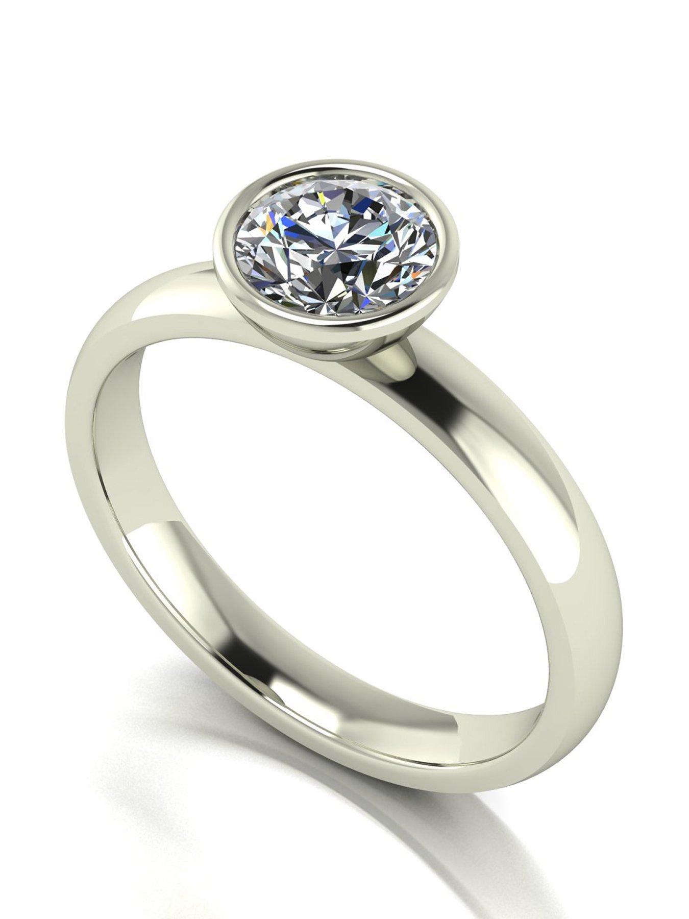 undefined 9ct White Gold 1ct Rub Set Wed Fit Moissanite Solitaire Ring