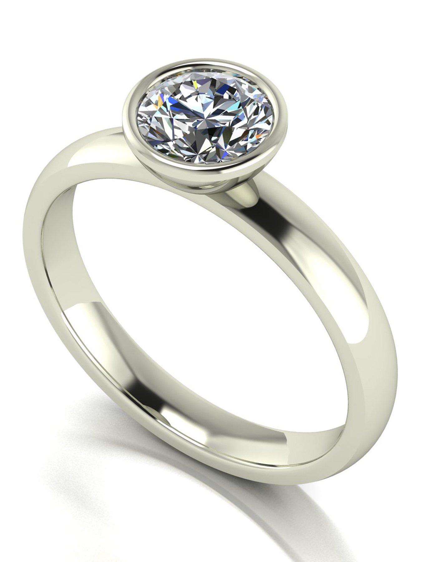 Moissanite 9Ct Gold 1Ct Rub Set Wed Fit Solitaire Ring - White
