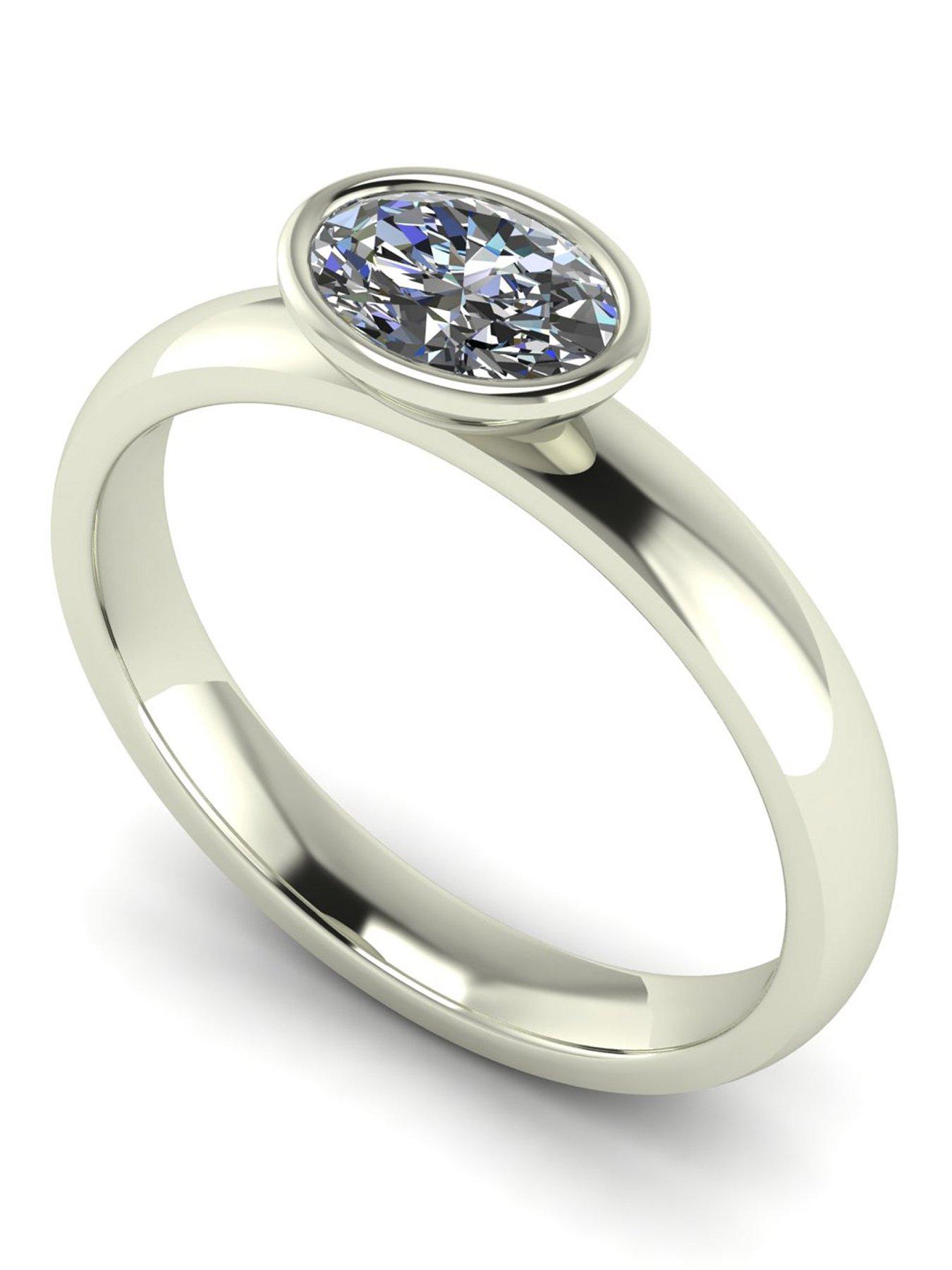 Moissanite 9ct White Gold 0.90ct Rub Set Oval Moissanite Wed Fit Solitaire Ring