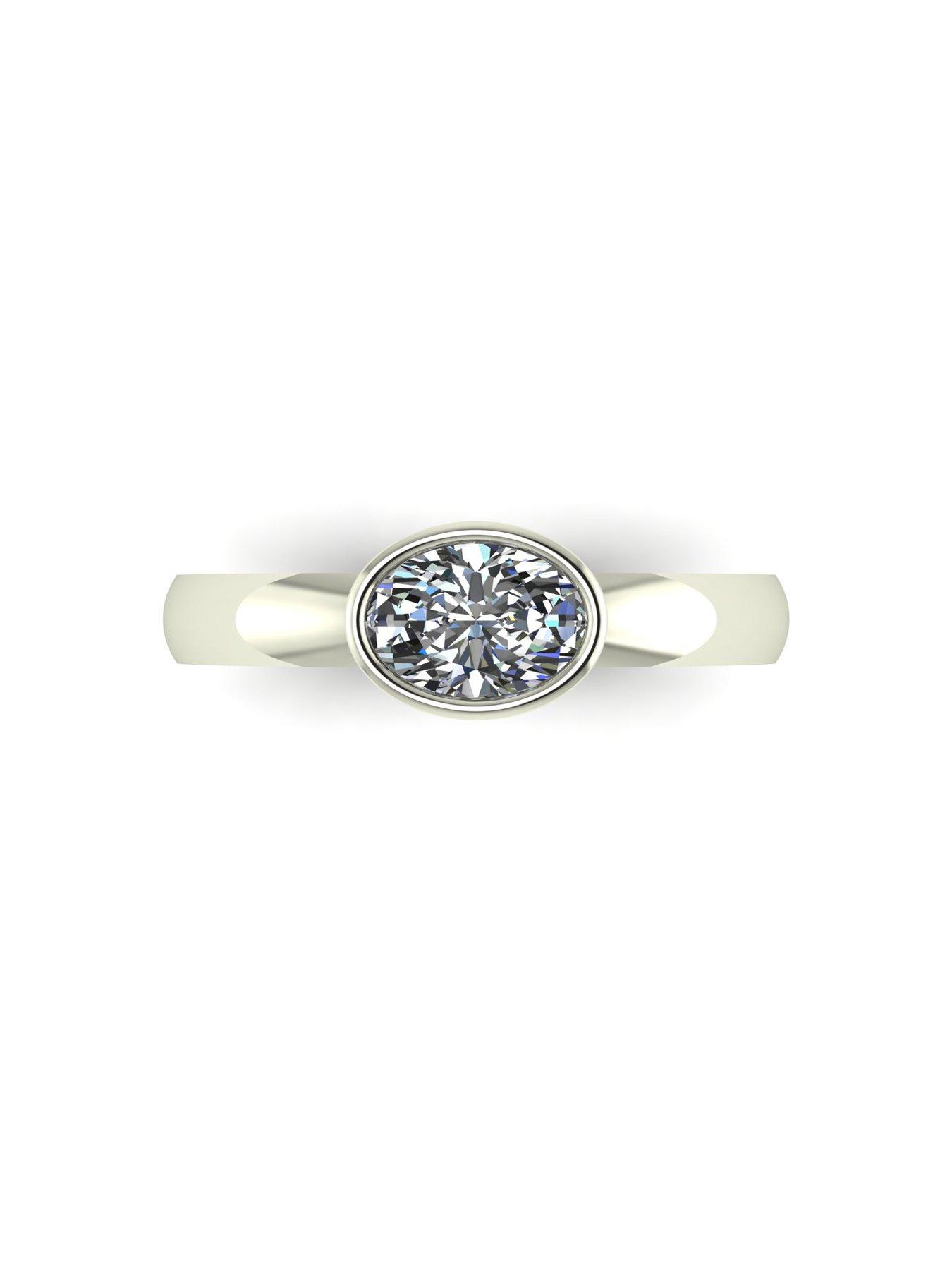 Image 3 of 5 of Moissanite 9ct White Gold 0.90ct Rub Set Oval Moissanite Wed Fit Solitaire Ring