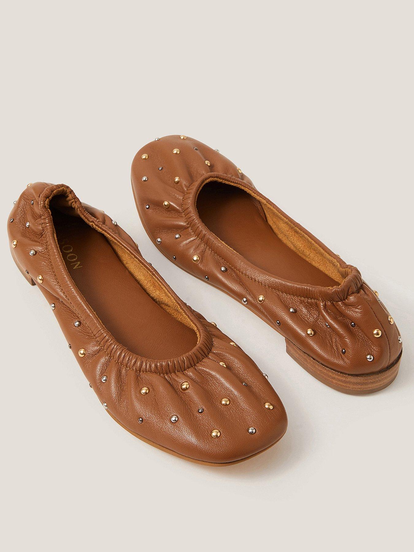 Image 3 of 3 of Monsoon Mila Stud Ballet Pump - Tan