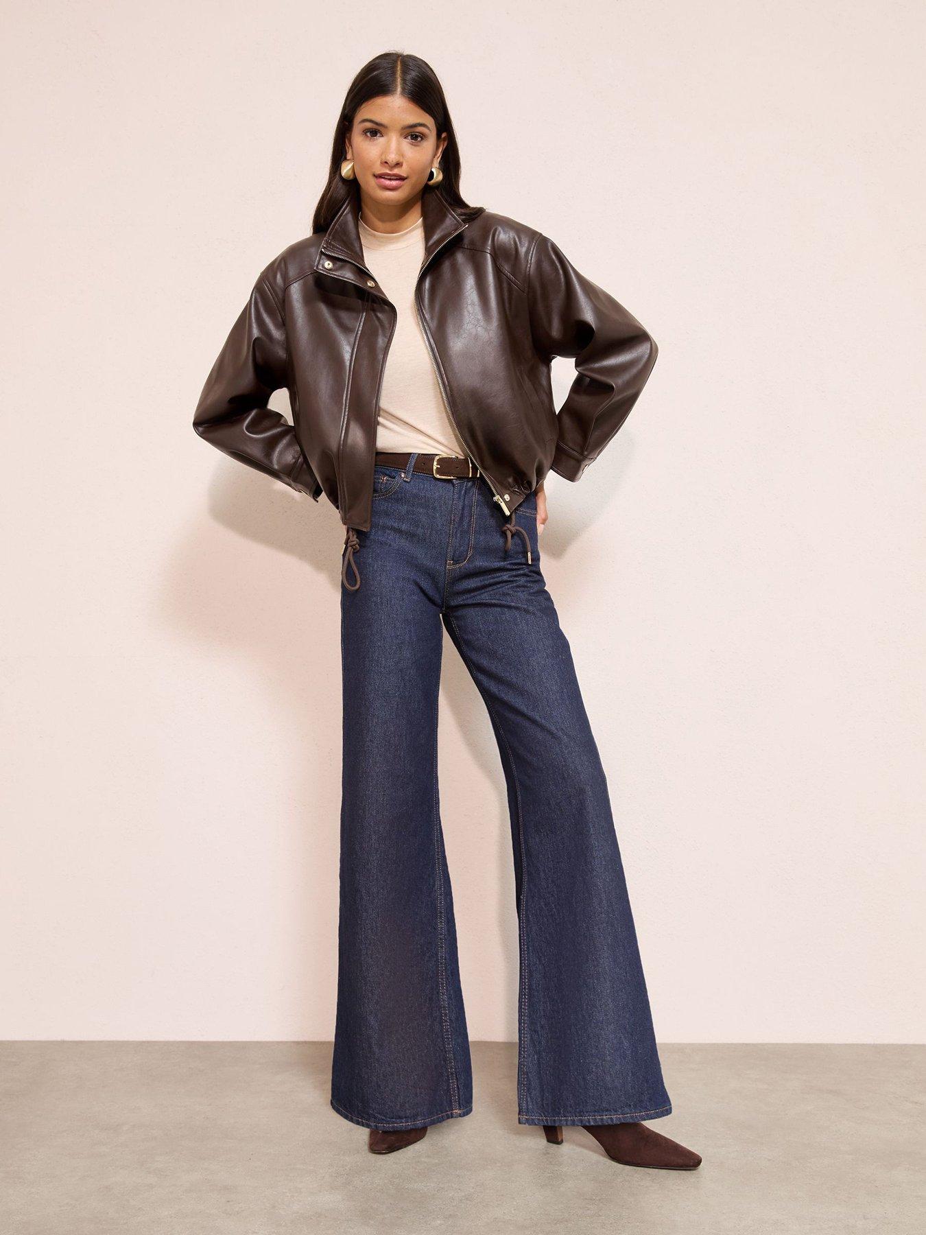  image of friends-like-these-pu-funnel-neck-bomber-jacket-chocolate-brown