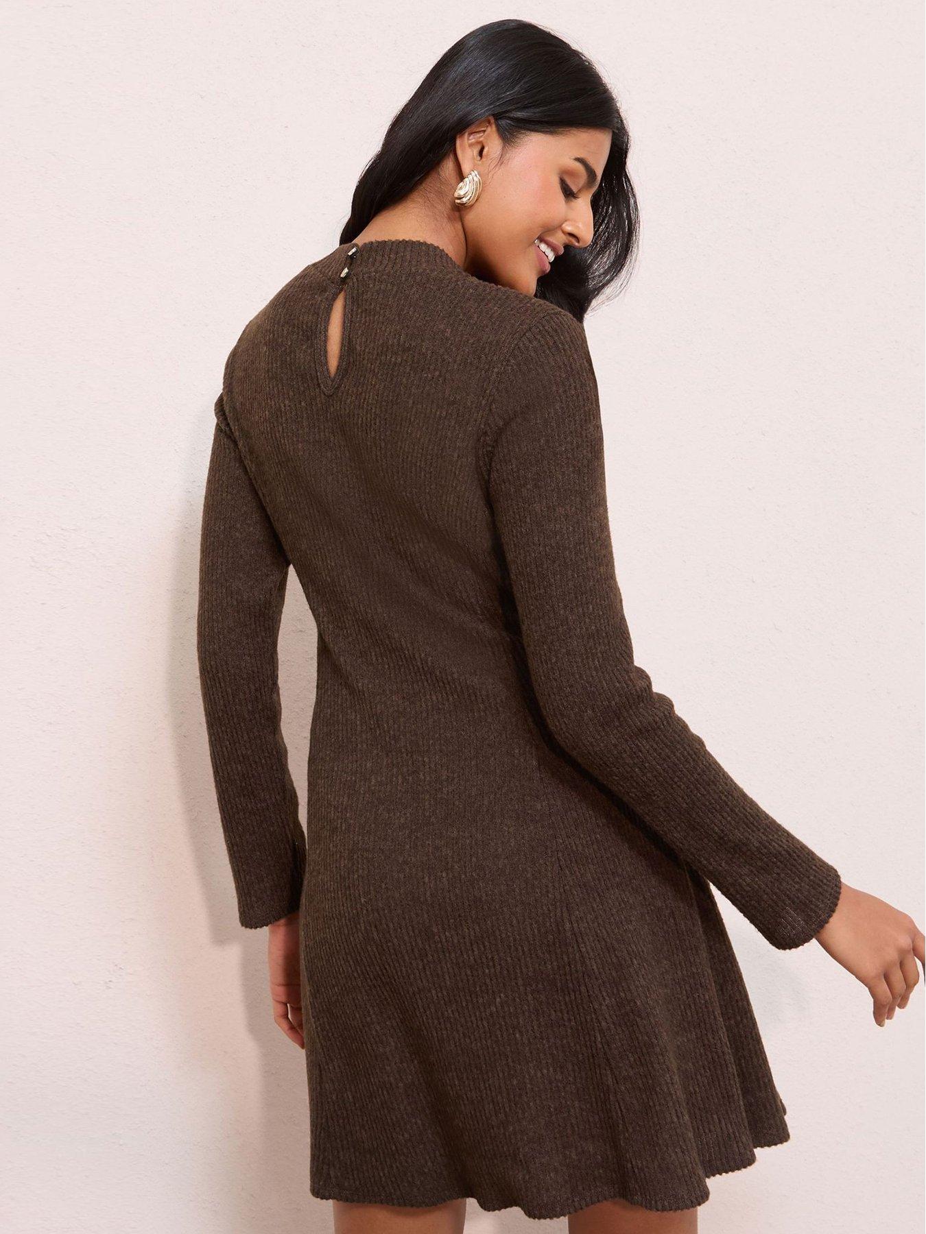  image of friends-like-these-cosy-button-belted-mini-dress-chocolate-brown