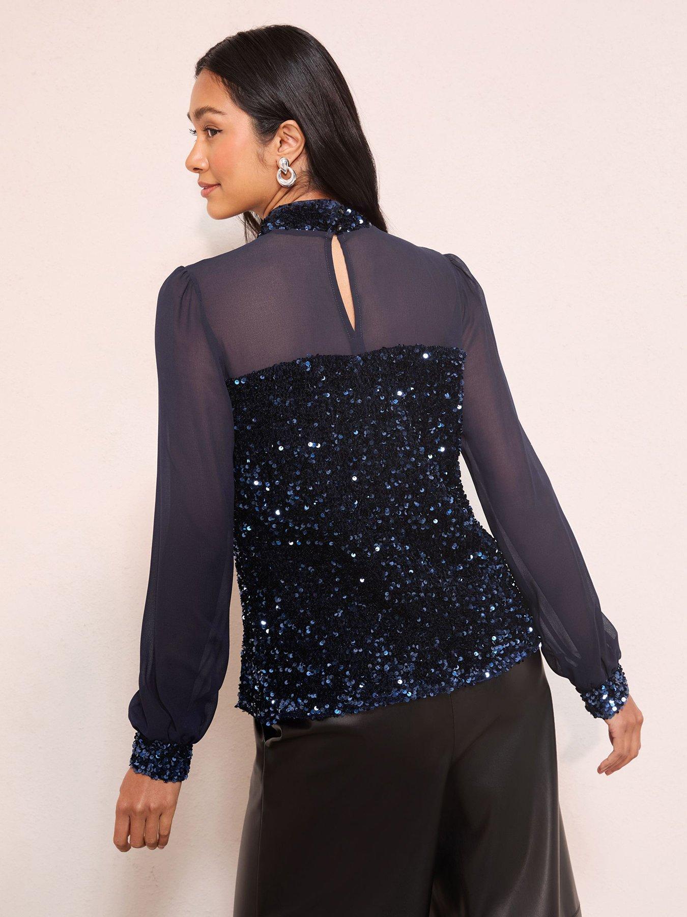 stillFront image of friends-like-these-sequin-chiffon-yolk-blouse-navy
