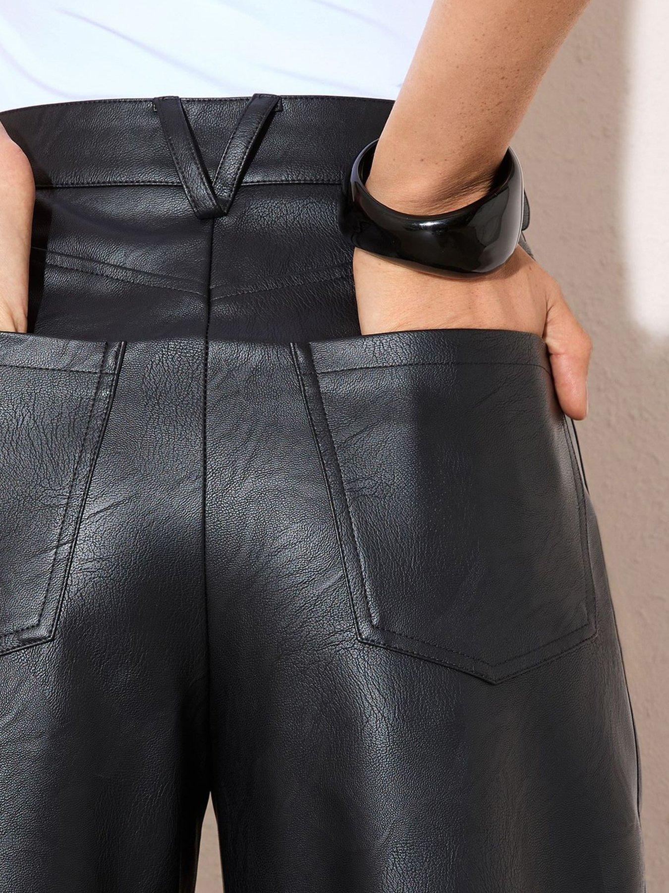  image of friends-like-these-pu-barrel-trouser-black