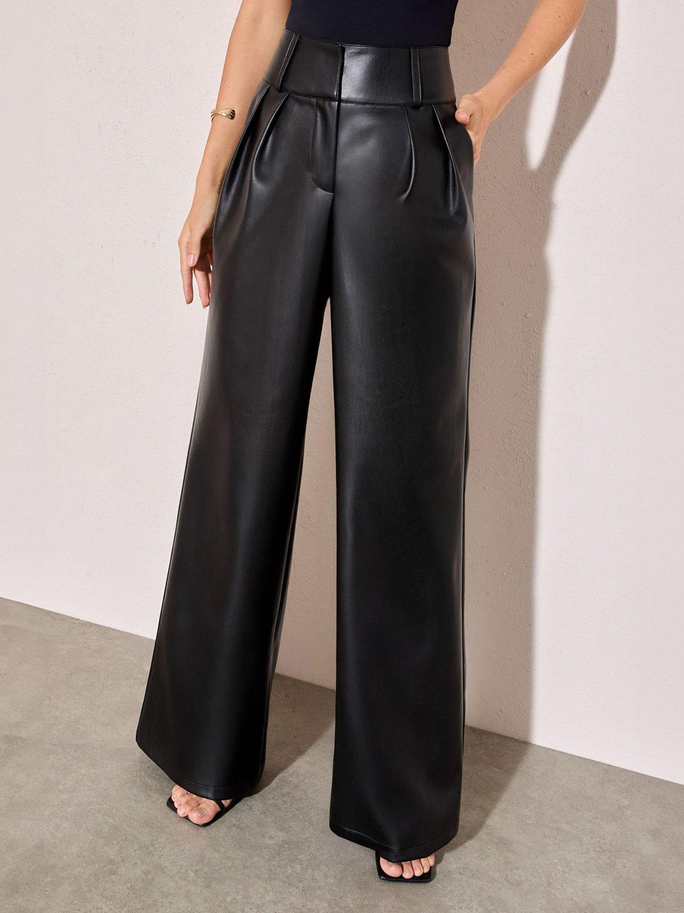  image of friends-like-these-pu-pleated-wide-leg-trouser-black