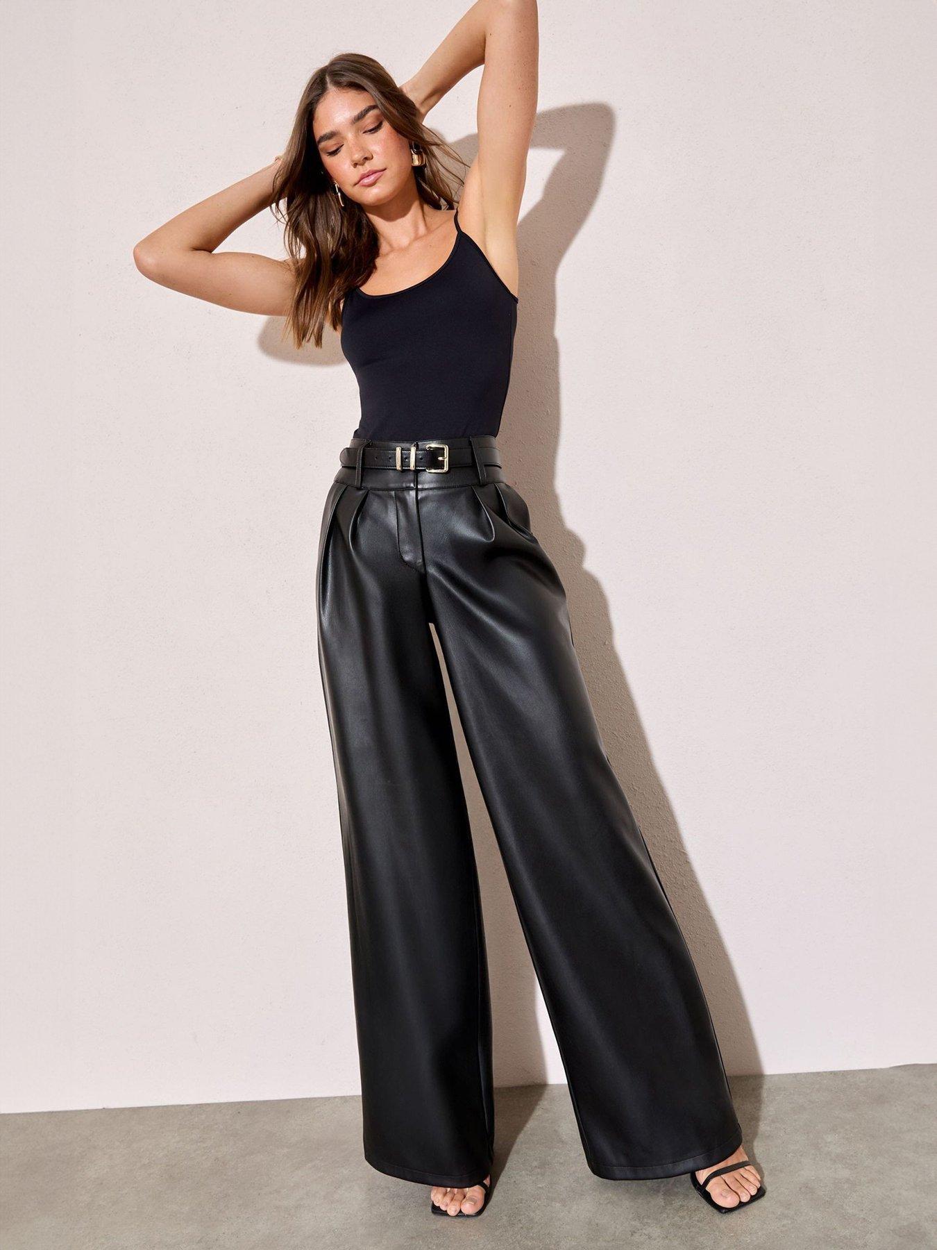  image of friends-like-these-pu-pleated-wide-leg-trouser-black