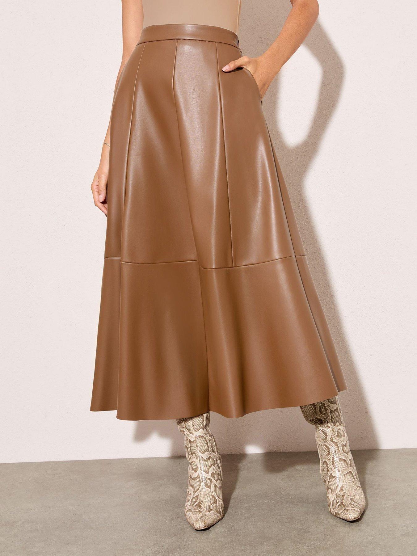 front image of friends-like-these-punbspmidi-skirt-tan